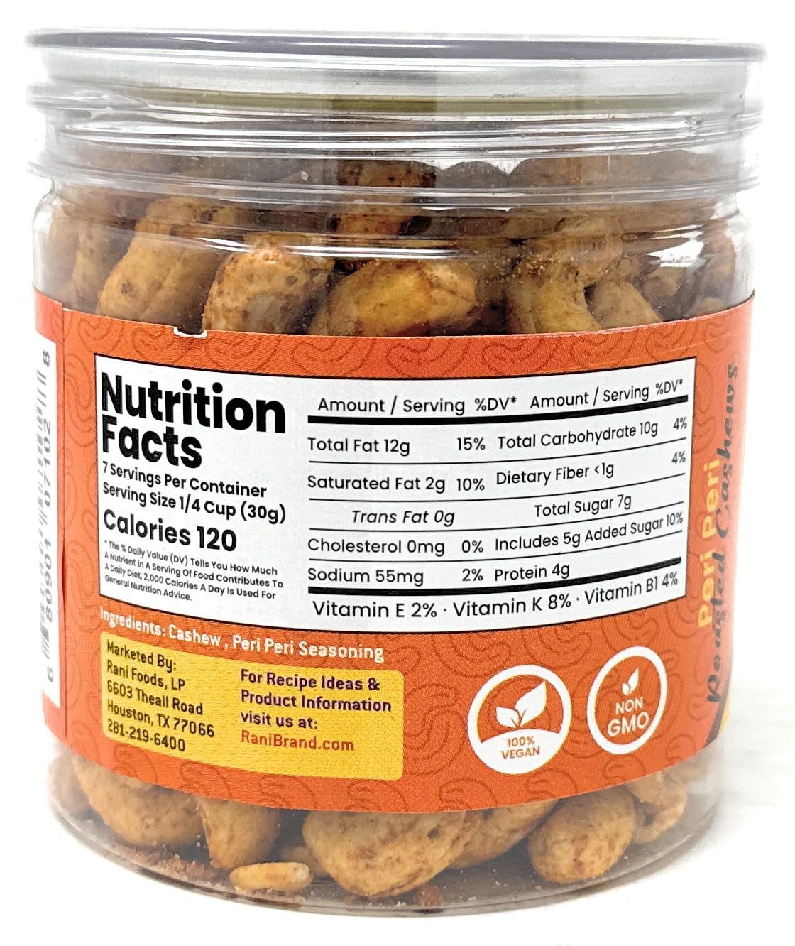 Rani Peri Peri Roasted Cashews 7oz (200g) PET Jar, Pack of 6, Non-Fried, Oil Free ~ All Natural | Vegan | Gluten Friendly | NON-GMO | Kosher | Air Roasted, Crunchy & Flavorful - Image 3