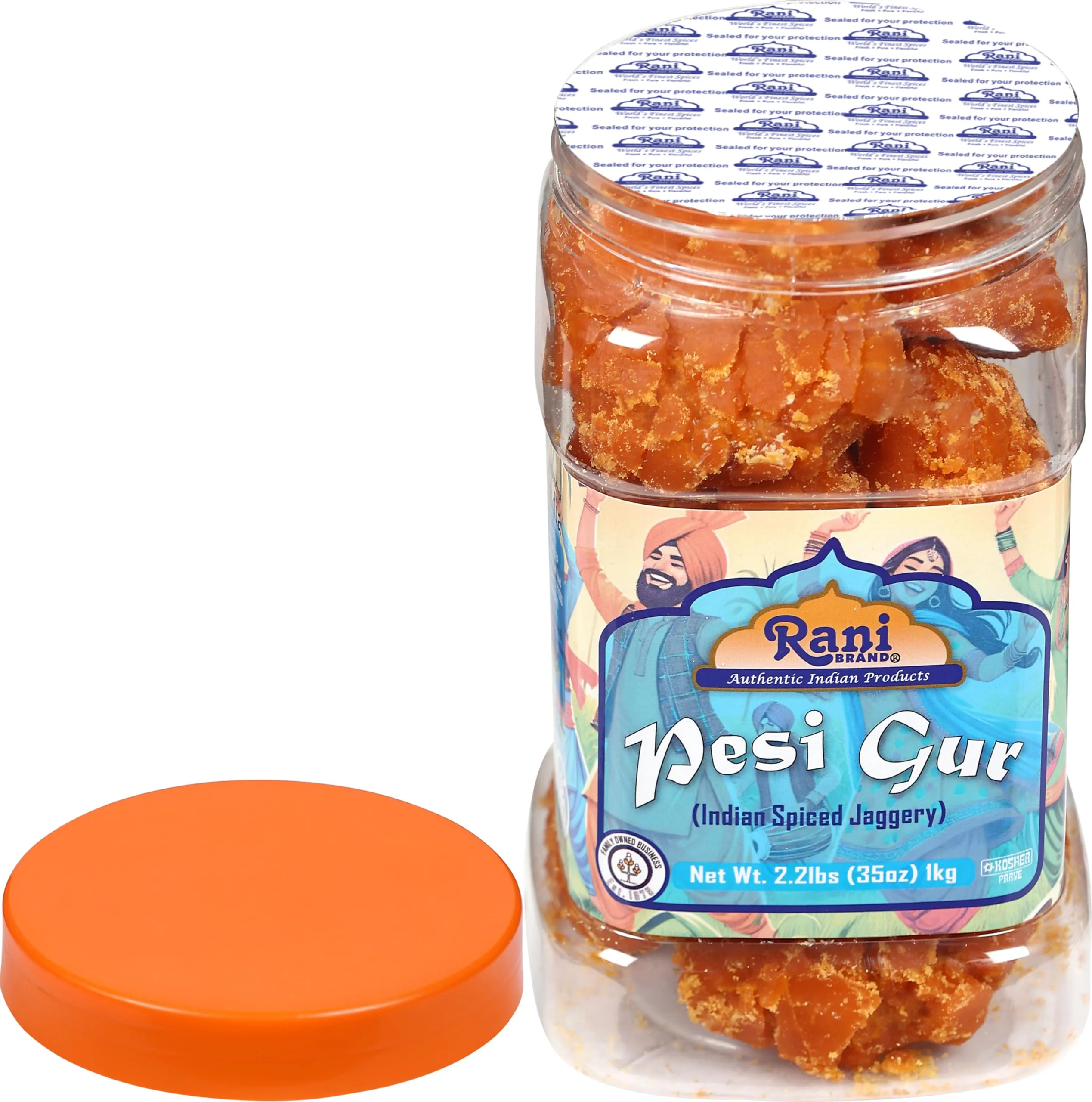 Rani Pesi Gur (Jaggery) Indian Unrefined Raw Cane Sugar 35oz (2.2lbs) 1kg PET Jar ~ Gluten Friendly | Vegan | NON-GMO | Kosher | No Salt or fillers | Indian Product - Image 8