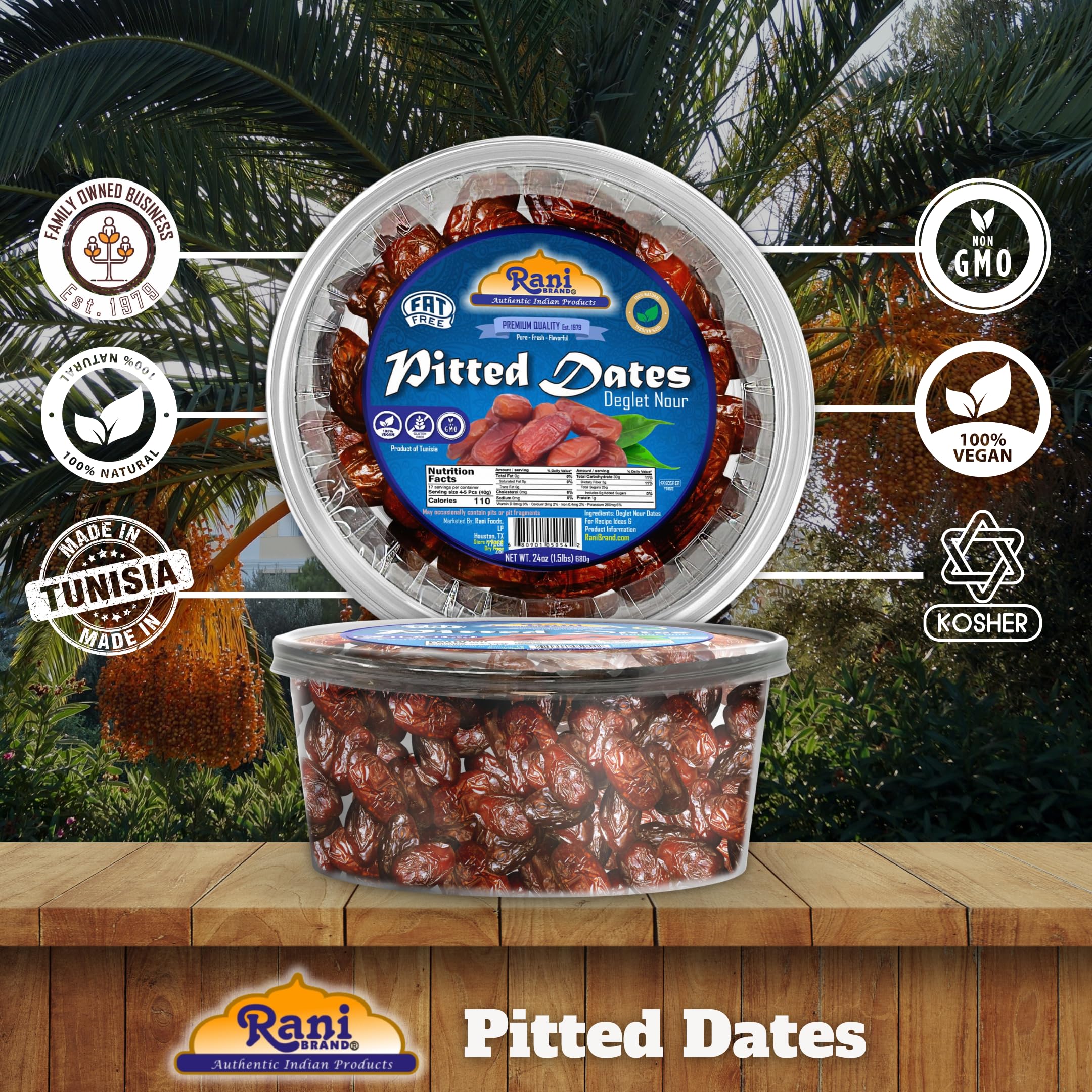 Rani Pitted Dates (Deglet Nour) Raw Dried Fruit 24oz (1.5lbs) 680g, Pack of 2 ~ All Natural | Fat-free | No added Sugar | Vegan | Gluten Friendly | Non-GMO | Kosher | Product of Tunisia - Image 5