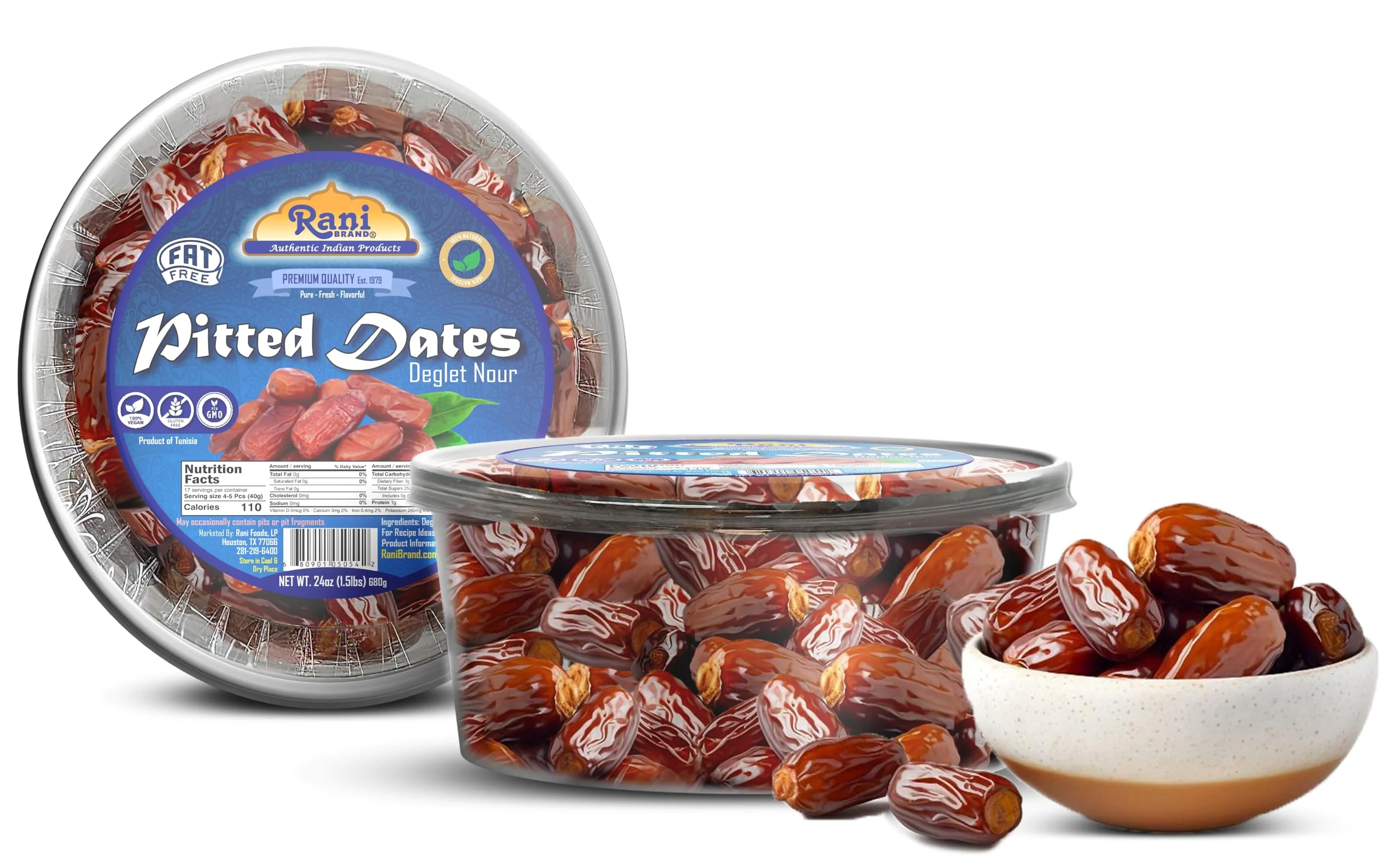 Rani Pitted Dates (Deglet Nour) Raw Dried Fruit 24oz (1.5lbs) 680g, Pack of 2 ~ All Natural | Fat-free | No added Sugar | Vegan | Gluten Friendly | Non-GMO | Kosher | Product of Tunisia - Image 6