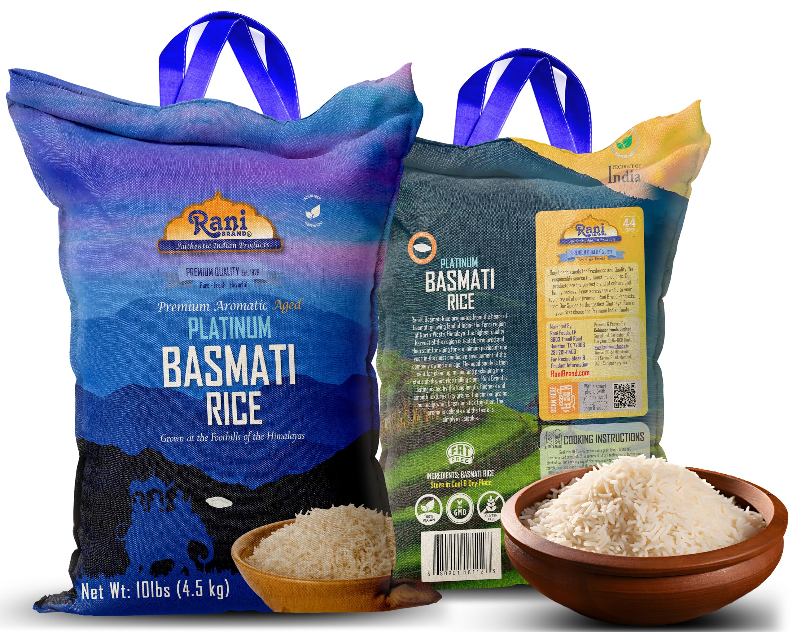 Rani Platinum White Basmati Rice Extra Long Aged 10-Pound Bag, 160oz (10lbs) 4.53kg ~ All Natural | Gluten Friendly | Vegan | Indian Origin | Kosher | Export Quality - Image 8