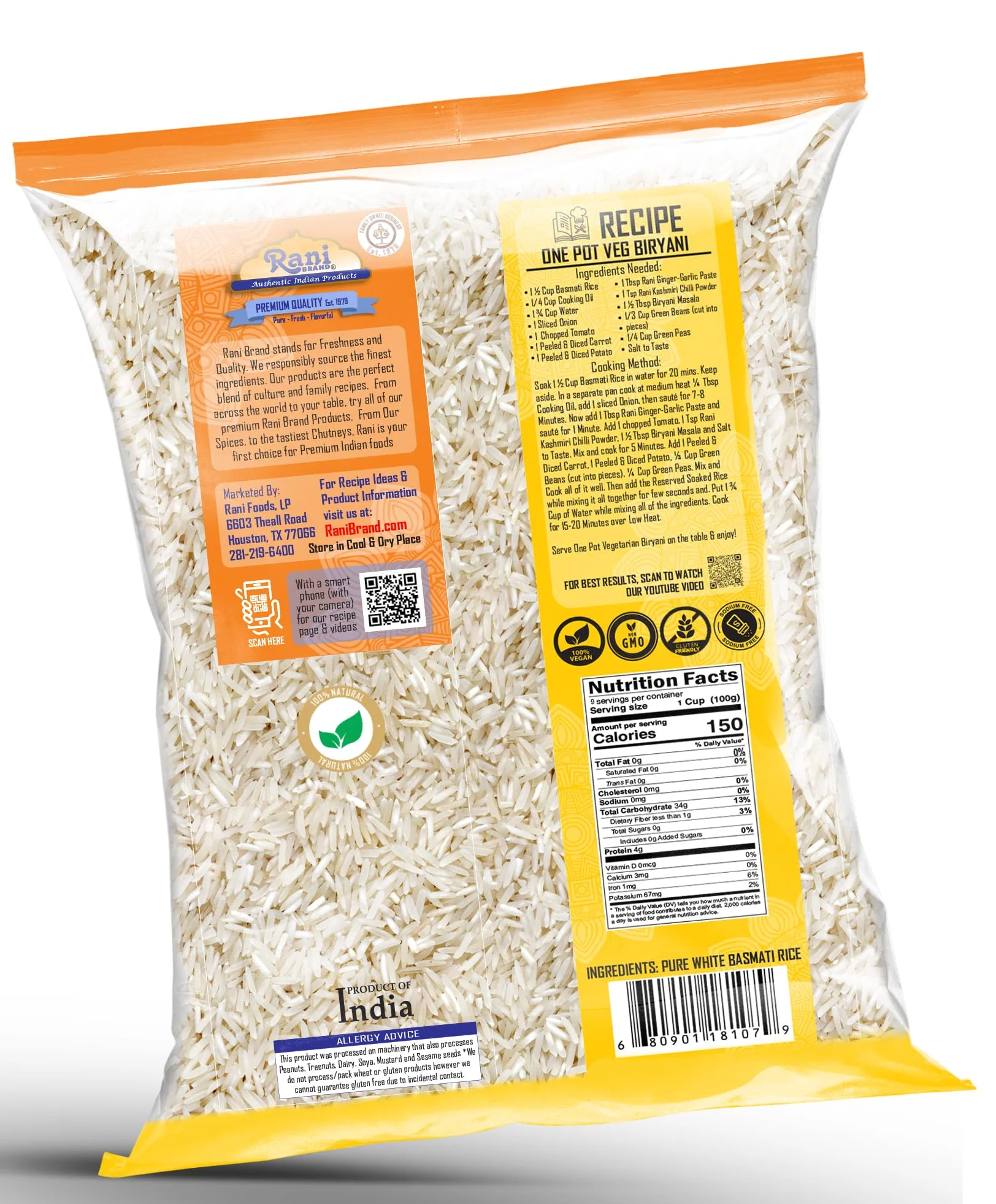 Rani Platinum White Basmati Rice Extra Long Aged 32oz (2lbs) 908g ~ All Natural | Gluten Friendly | Vegan | Indian Origin | Kosher | Export Quality - Image 3