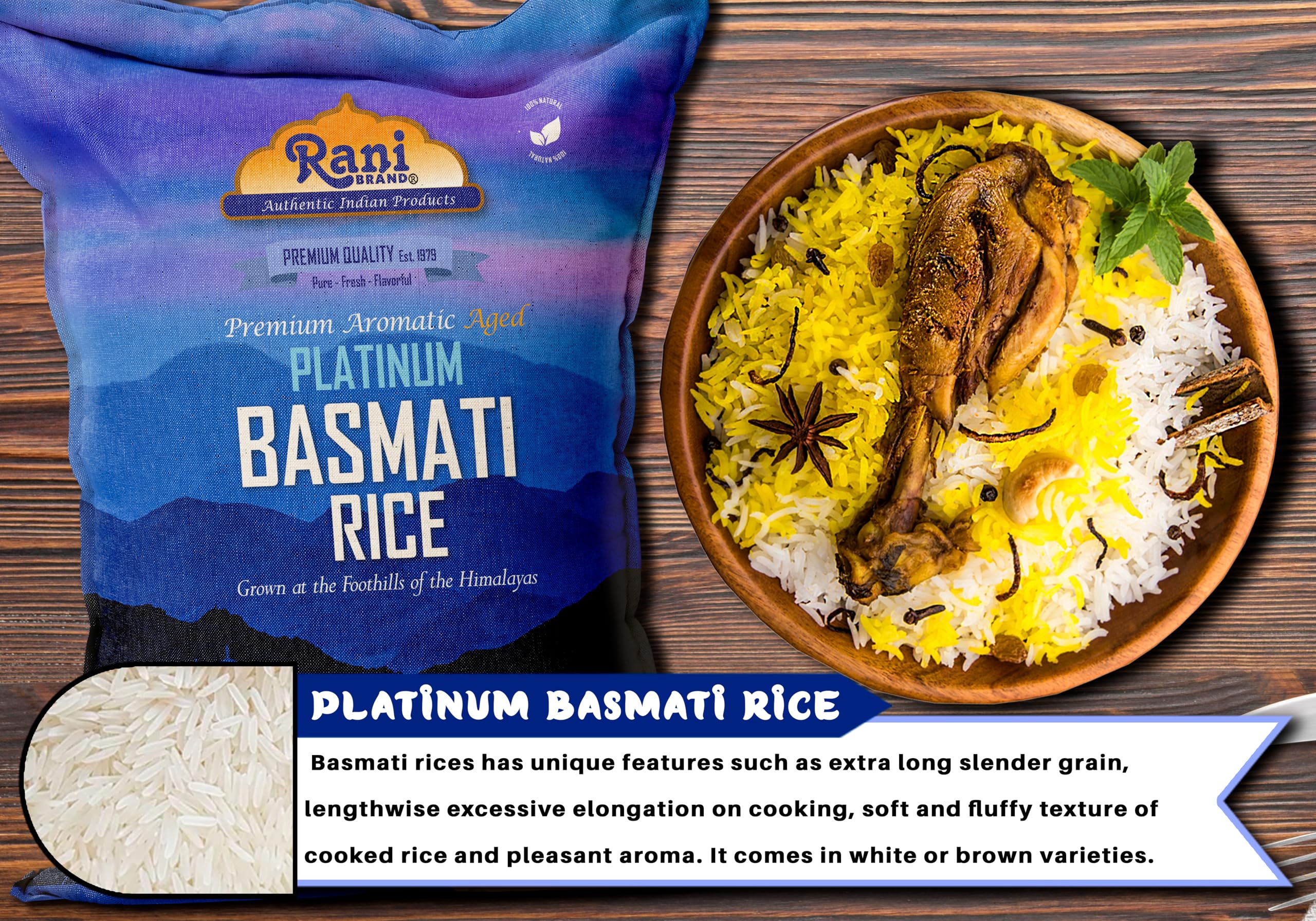 Rani Platinum White Basmati Rice Extra Long Aged 40-Pound Bag, 640oz (40lbs) 18.16kg ~ All Natural | Gluten Friendly | Vegan | Indian Origin | Kosher | Export Quality - Image 6