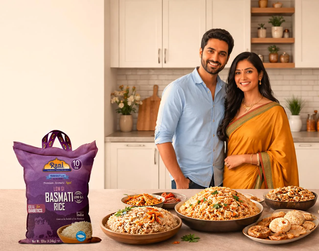 Rani White Basmati Rice Low GI (Glycemic Index) Extra Long Aged, Ideal for Diabetics, 10lbs (160oz) Pack of 4 Cloth Bag ~ All Natural | Gluten Free | Vegan | Indian Origin | Export Quality - Image 5
