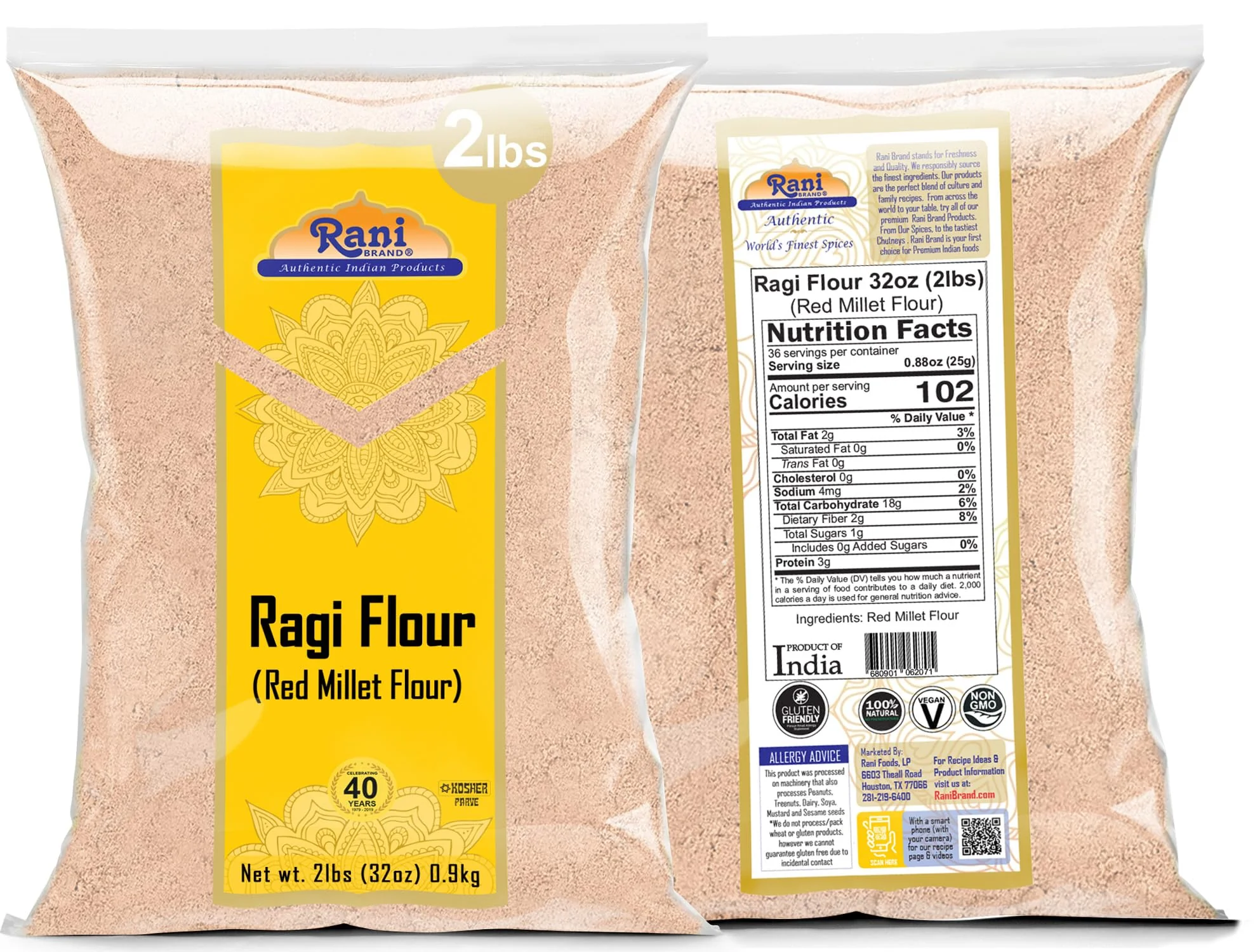 Rani Raggi Flour (Finger Millet) 2lbs (32oz) Bulk ~ All Natural | Vegan | Gluten Friendly | NON-GMO | Kosher | Indian Origin - Image 6