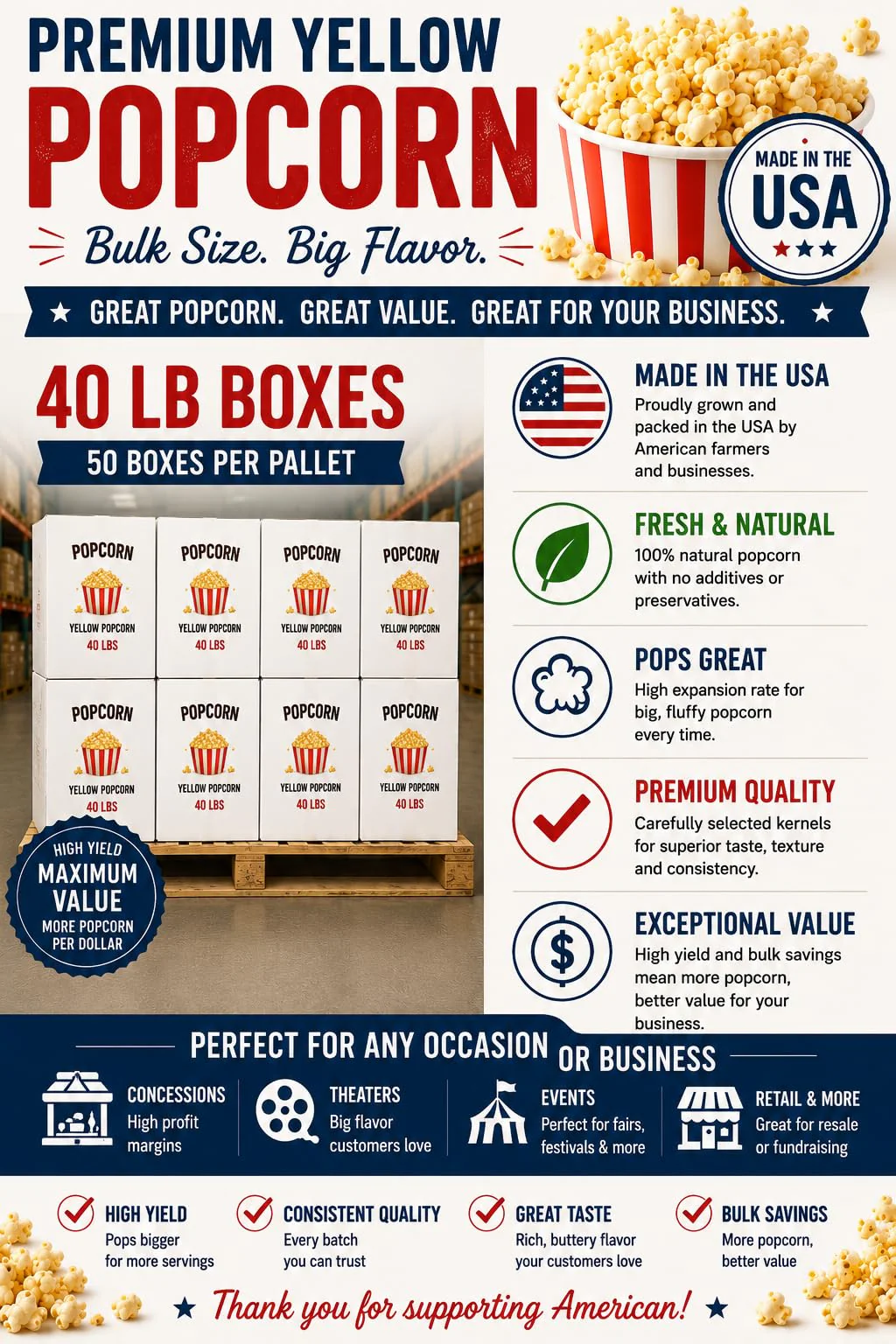 Rani Popcorn Kernels 40lbs (640oz) 18.14kg Bulk Box, Perfect for Stovetop, Microwave & Popcorn Machines ~ All Natural | Gluten Friendly | Vegan | NON-GMO | Kosher | Product of USA - Image 7