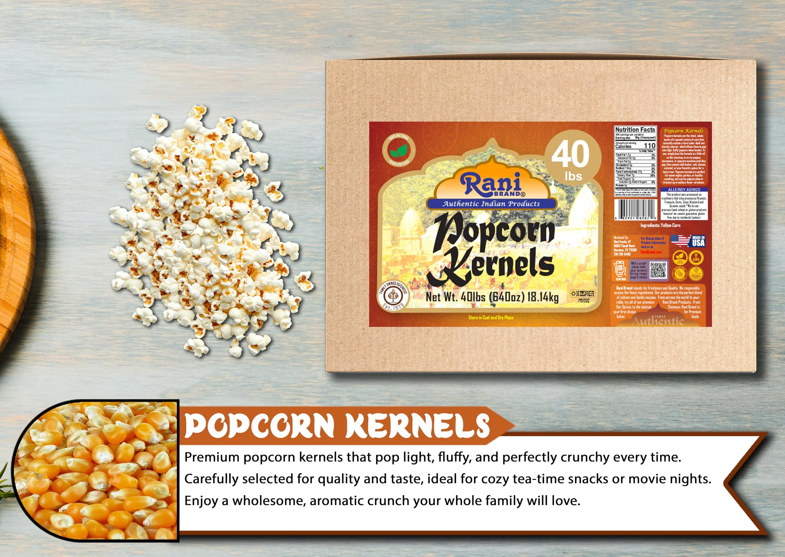 Rani Popcorn Kernels 40lbs (640oz) 18.14kg Bulk Box, Perfect for Stovetop, Microwave & Popcorn Machines ~ All Natural | Gluten Friendly | Vegan | NON-GMO | Kosher | Product of USA - Image 9