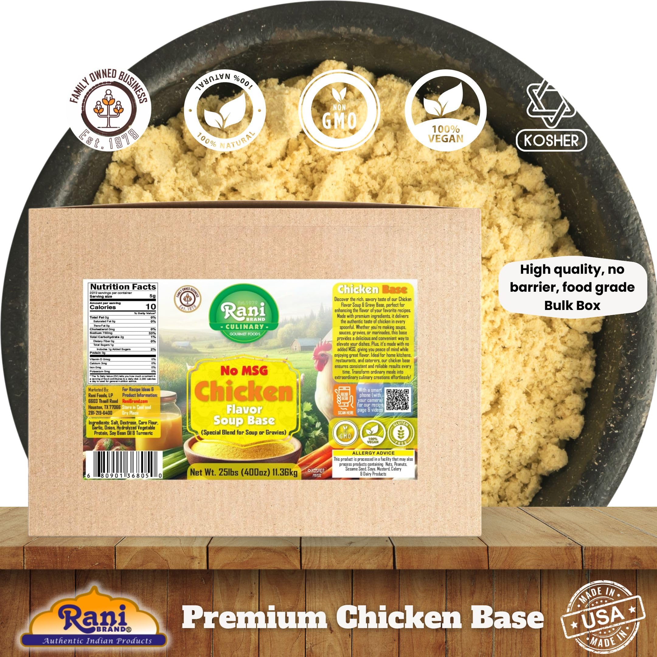 Rani Premium Chicken Base (Special Blend for Soup or Gravies) 400oz (25lbs) 11.36kg Bulk Box ~ All Natural | Gluten Friendly | NON-GMO | Kosher | Vegan | Product of USA - Image 4
