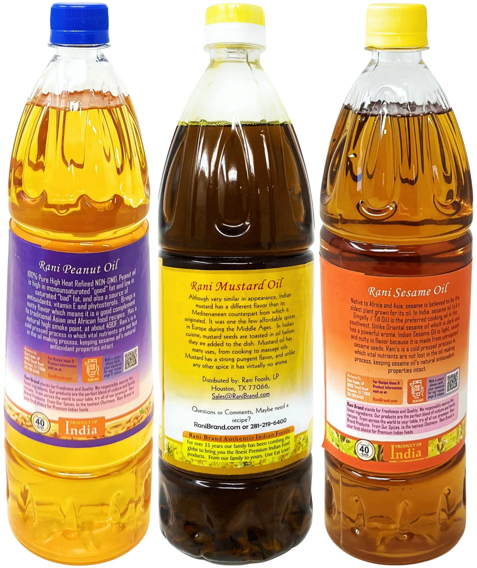 Rani Premium Oils Combo Set of 3 - Peanut Oil, Mustard Oil, Sesame Oil 33.8 Ounce (1 Liter) ~ Cold Pressed | 100% Natural | NON-GMO | Vegan - Image 3
