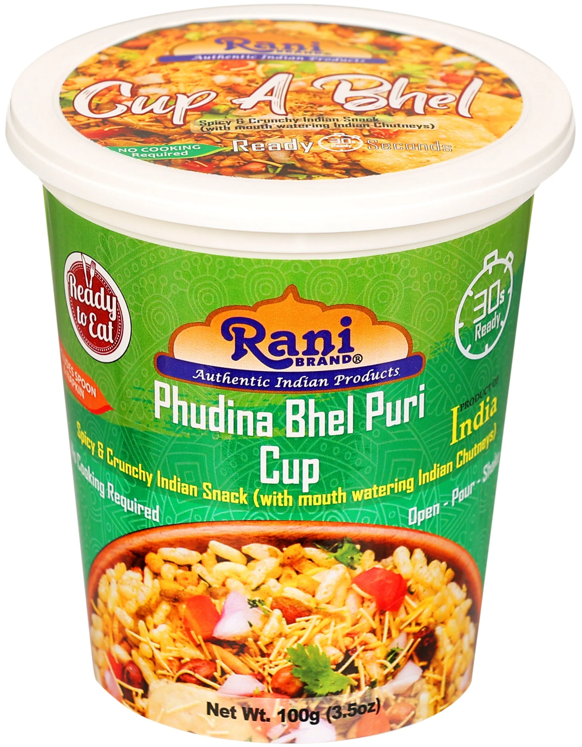 Rani Pudina Bhel Puri Cup (Spicy & Crunchy Indian Snack w/ mouth watering Indian Chutneys) 3.5oz (100g), Pack of 4 ~ Ready to Eat | Vegan | NON-GMO | Indian Origin - Image 7