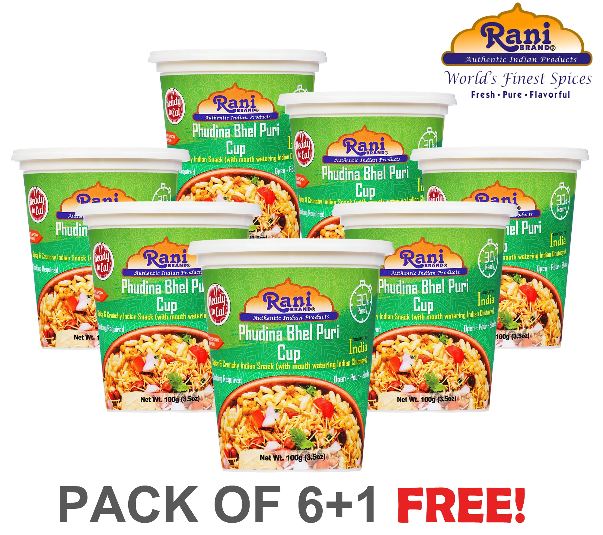 Rani Pudina Bhel Puri Cup (Spicy & Crunchy Indian Snack w/ mouth watering Indian Chutneys) 3.5oz (100g), Pack of 6+1 FREE ~ Ready to Eat | Vegan | NON-GMO | Indian Origin - Image 3