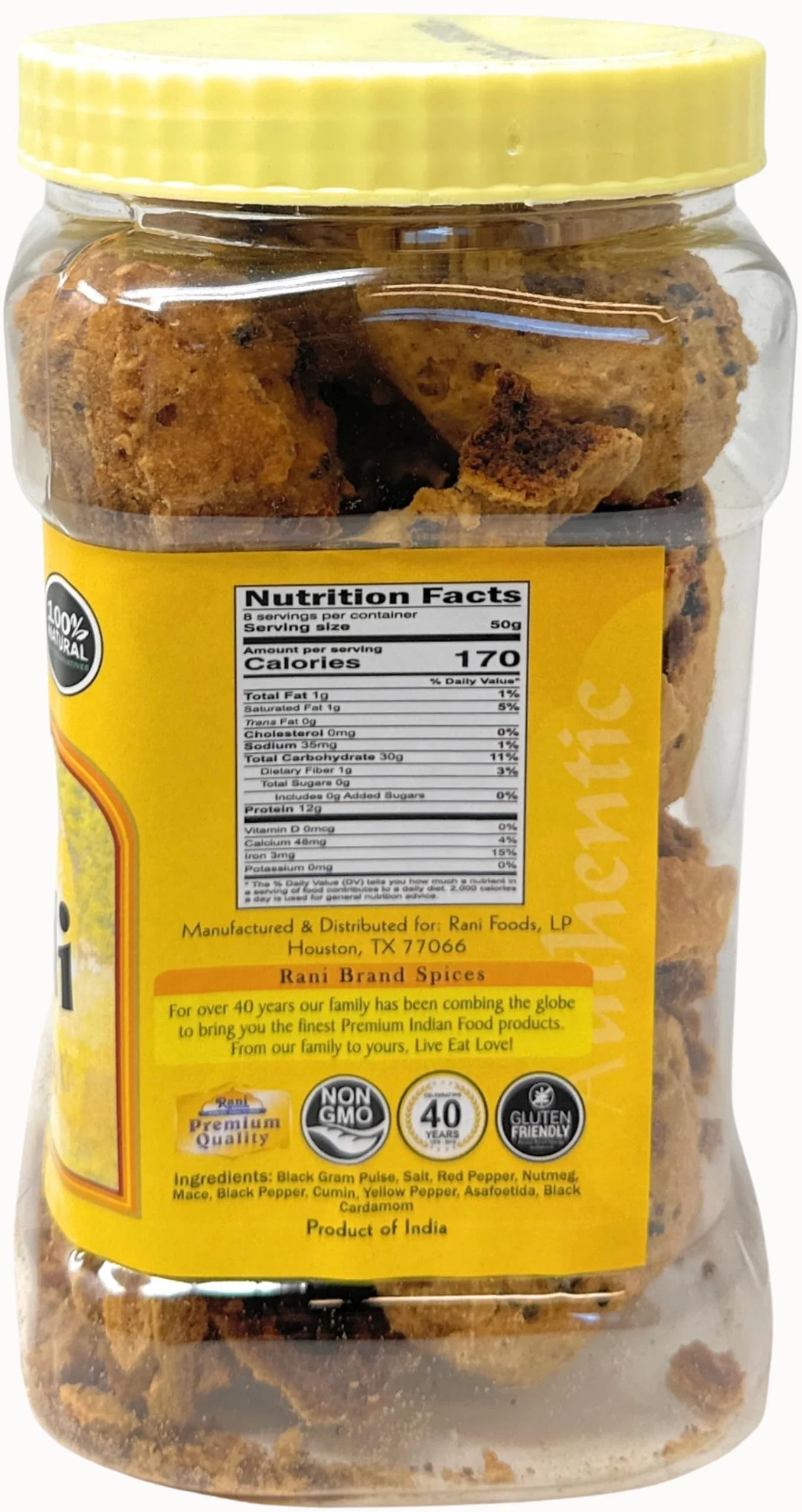 Rani Punjabi Wadi (Vadi) Lentil Spiced Flour Balls 14oz (400g) PET Jar ~ High Protein, All Natural | Vegan | No Colors | Indian Origin - Image 3