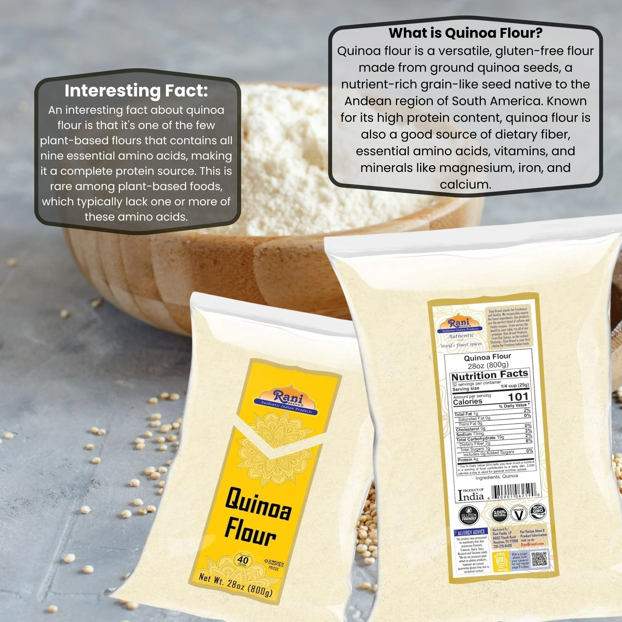 Rani Quinoa Flour 28oz (1.75lbs) 800g ~ All Natural | Vegan | Gluten Friendly | NON-GMO | Kosher | Indian Origin - Image 3