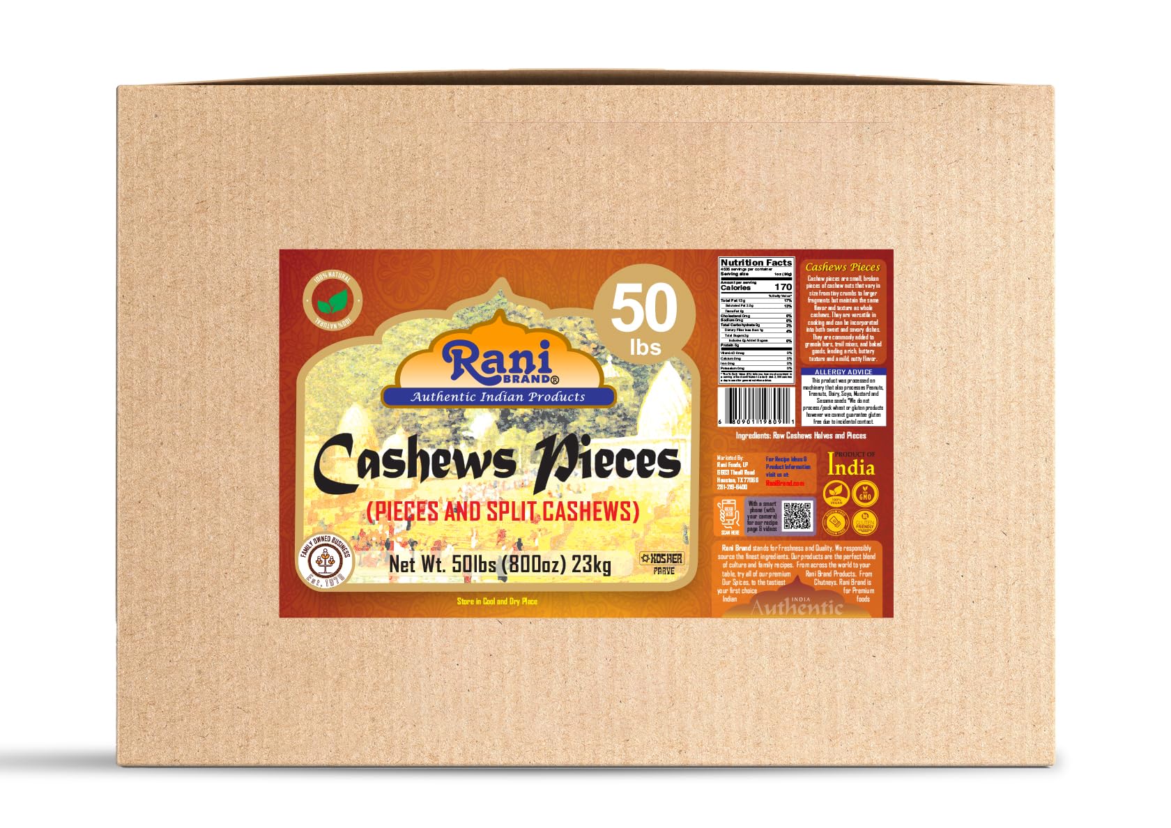 Rani Raw Cashews Halves and Pieces (uncooked, unsalted) 800oz (50lbs) 23kg Vacuum Packed, Bulk Box ~ All Natural, No Preservatives | Vegan | NON-GMO | Kosher | Gluten Friendly - Image 10