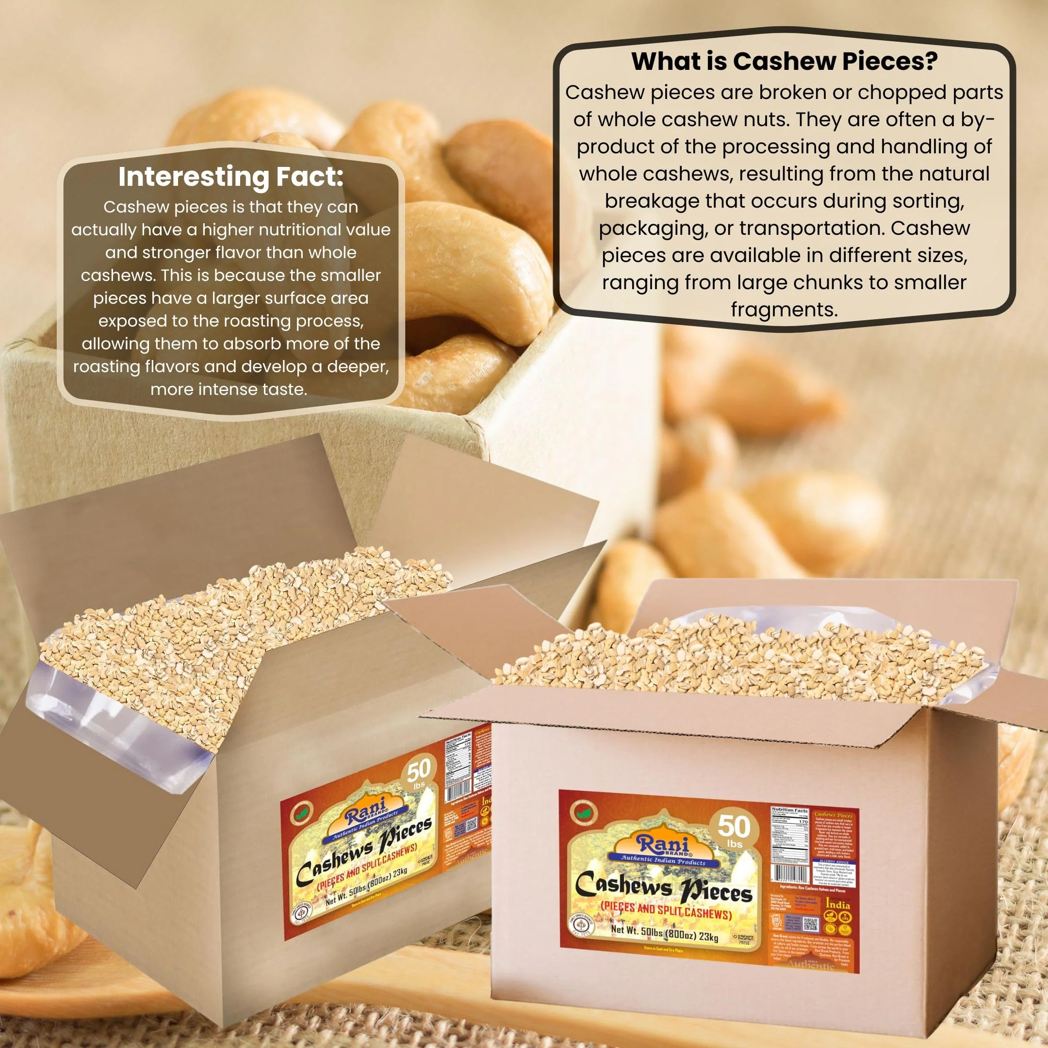 Rani Raw Cashews Halves and Pieces (uncooked, unsalted) 800oz (50lbs) 23kg Vacuum Packed, Bulk Box ~ All Natural, No Preservatives | Vegan | NON-GMO | Kosher | Gluten Friendly - Image 3