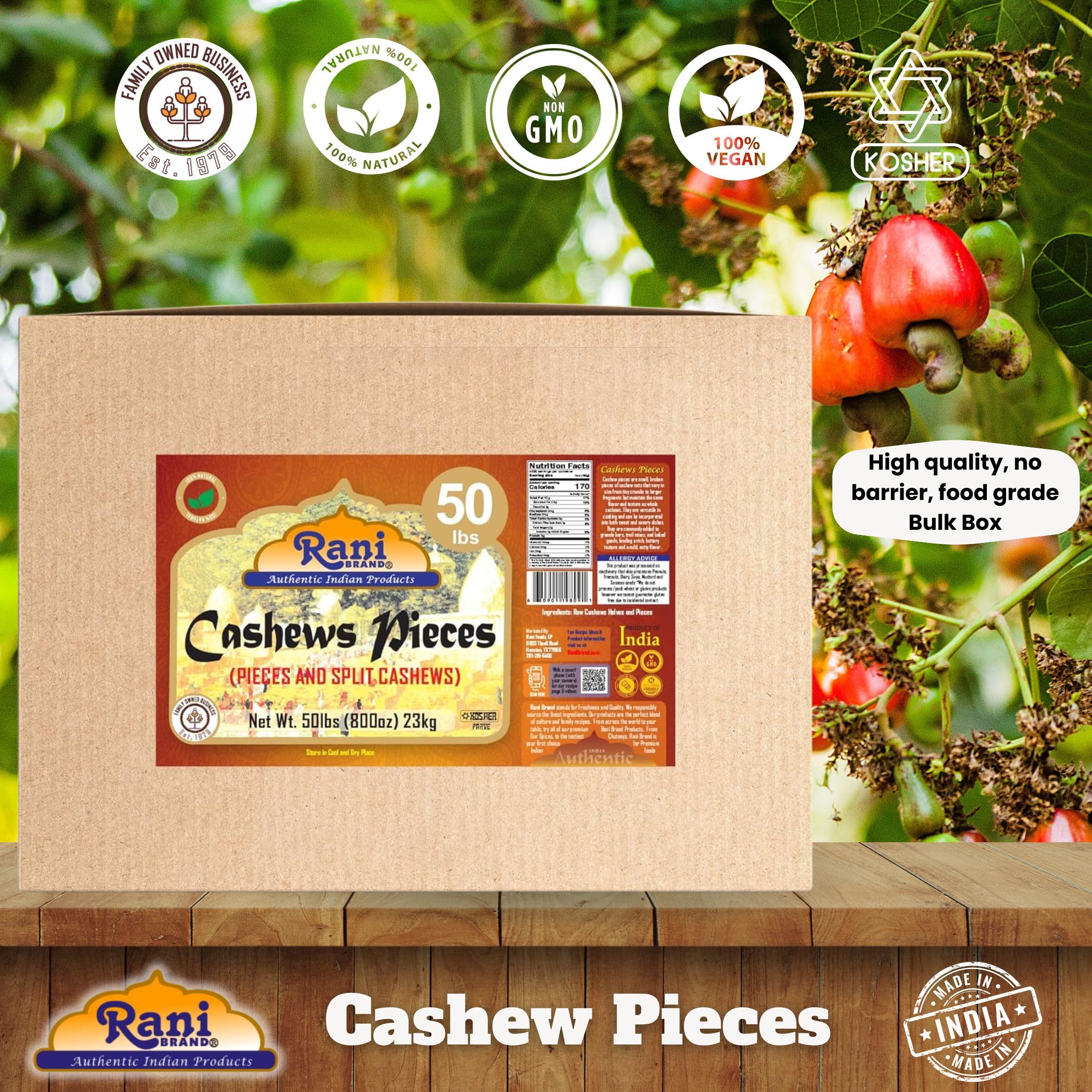 Rani Raw Cashews Halves and Pieces (uncooked, unsalted) 800oz (50lbs) 23kg Vacuum Packed, Bulk Box ~ All Natural, No Preservatives | Vegan | NON-GMO | Kosher | Gluten Friendly - Image 4
