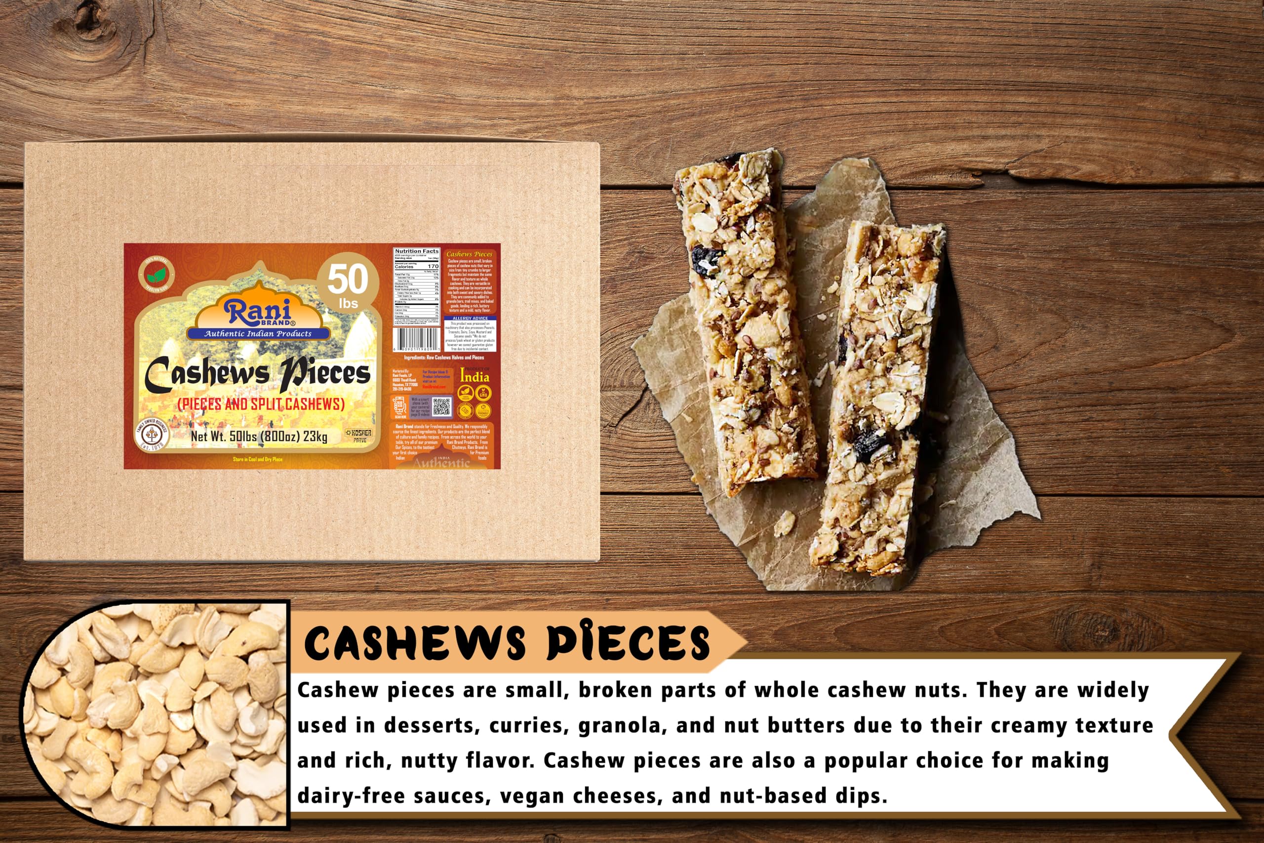 Rani Raw Cashews Halves and Pieces (uncooked, unsalted) 800oz (50lbs) 23kg Vacuum Packed, Bulk Box ~ All Natural, No Preservatives | Vegan | NON-GMO | Kosher | Gluten Friendly - Image 6