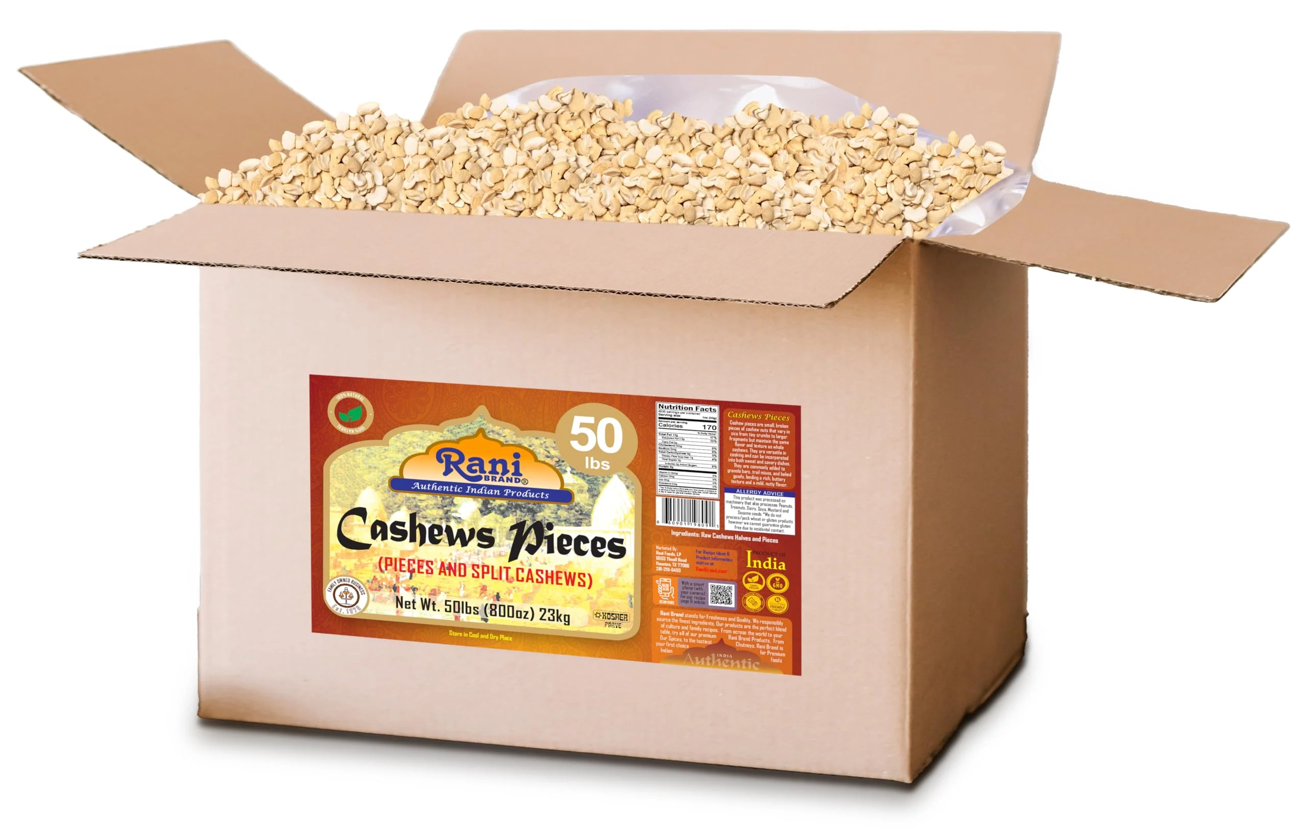Rani Raw Cashews Halves and Pieces (uncooked, unsalted) 800oz (50lbs) 23kg Vacuum Packed, Bulk Box ~ All Natural, No Preservatives | Vegan | NON-GMO | Kosher | Gluten Friendly - Image 8