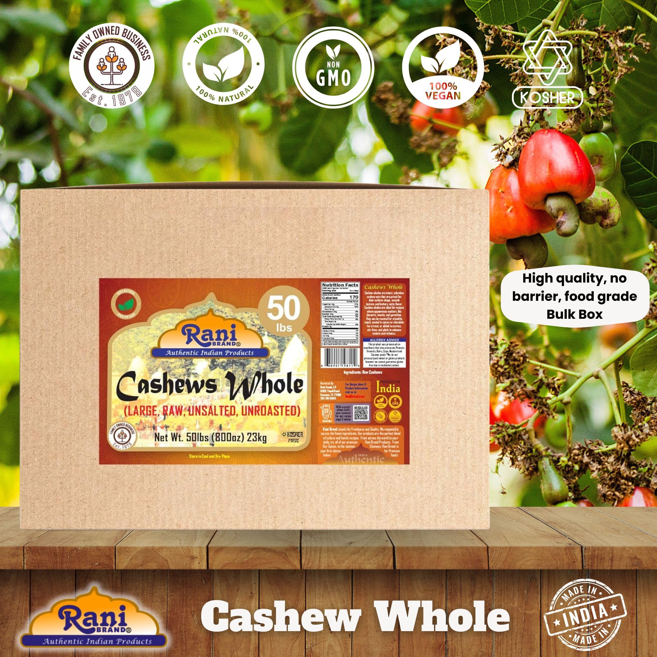 Rani Raw Cashews Whole (uncooked, unsalted) 800oz (50lbs) 23kg Vacuum Packed, Bulk Box ~ All Natural, No Preservatives | Vegan | NON-GMO | Kosher | Gluten Friendly - Image 4