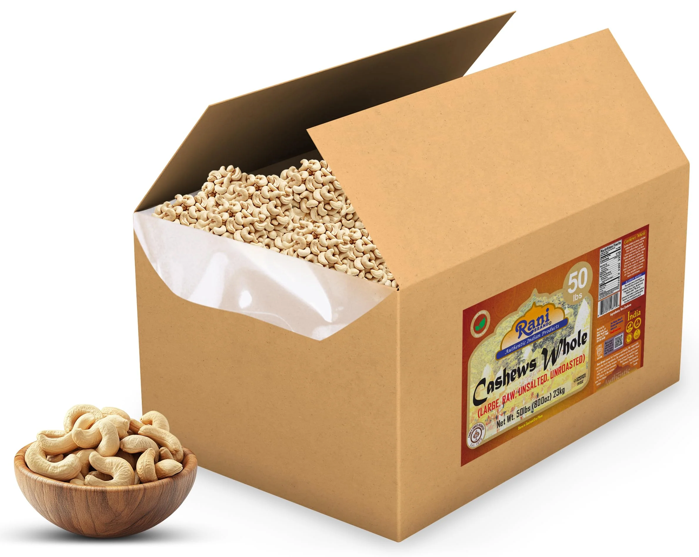Rani Raw Cashews Whole (uncooked, unsalted) 800oz (50lbs) 23kg Vacuum Packed, Bulk Box ~ All Natural, No Preservatives | Vegan | NON-GMO | Kosher | Gluten Friendly - Image 7