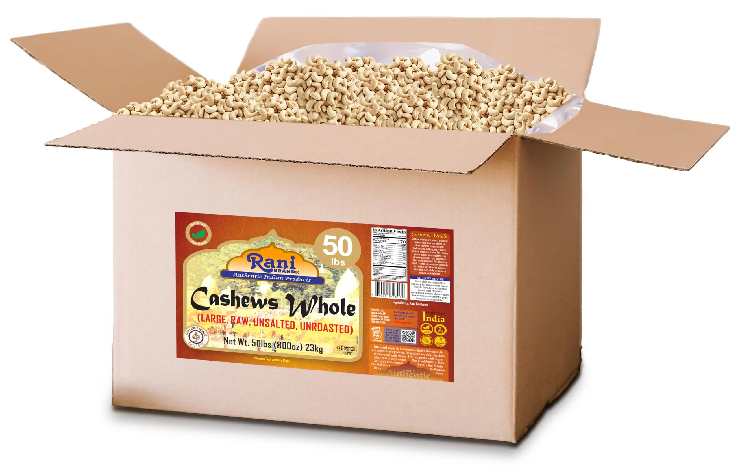 Rani Raw Cashews Whole (uncooked, unsalted) 800oz (50lbs) 23kg Vacuum Packed, Bulk Box ~ All Natural, No Preservatives | Vegan | NON-GMO | Kosher | Gluten Friendly - Image 8