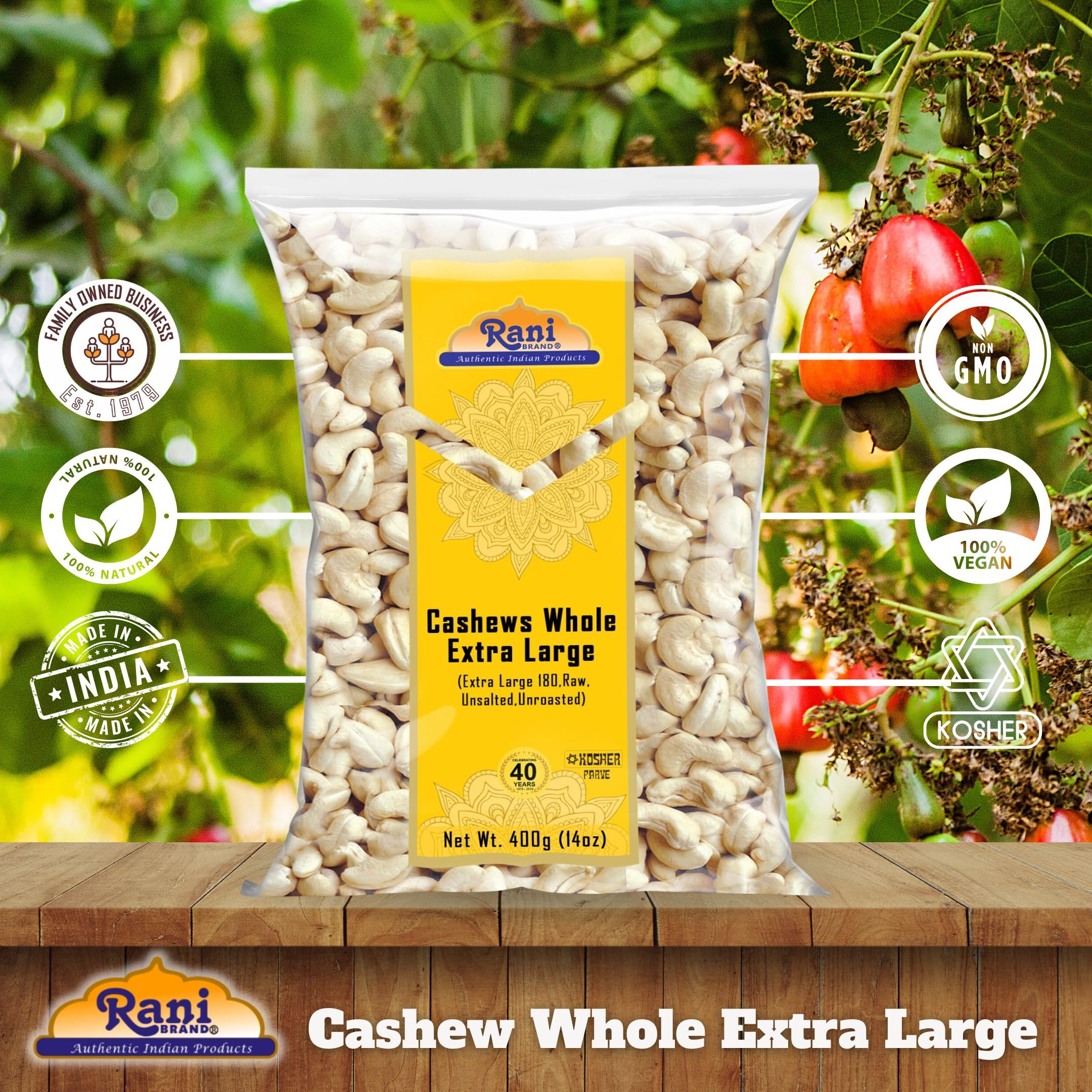 Rani Raw Cashews Whole W180 Extra Large (uncooked, unsalted) 14oz (400g) ~ All Natural, No Preservatives | Vegan | NON-GMO | Kosher | Gluten Friendly - Image 4