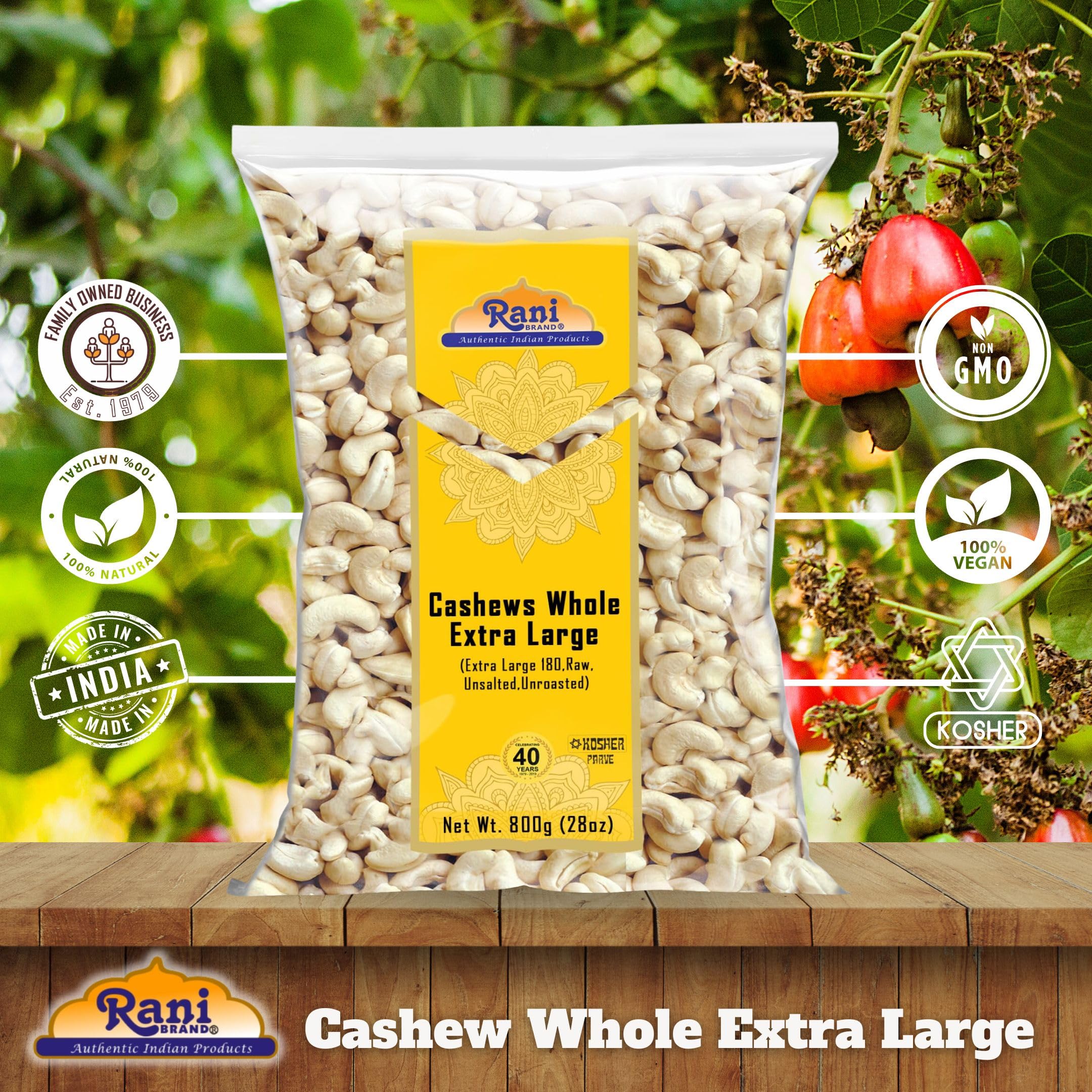 Rani Raw Cashews Whole W180 Extra Large (uncooked, unsalted) 28oz (800g) ~ All Natural, No Preservatives | Vegan | NON-GMO | Kosher | Gluten Friendly - Image 4