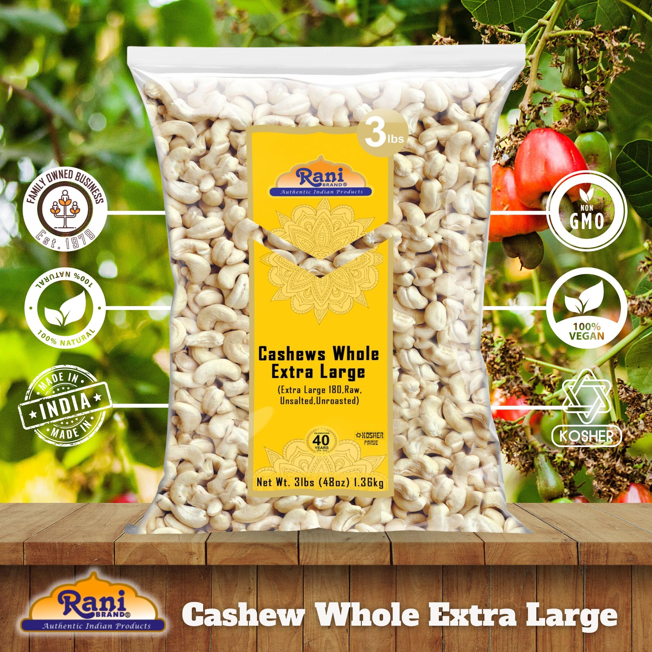 Rani Raw Cashews Whole W180 Extra Large (uncooked, unsalted) 48oz (3lbs) 1.36kg Bulk ~ All Natural, No Preservatives | Vegan | Kosher | NON-GMO | Gluten Friendly - Image 4