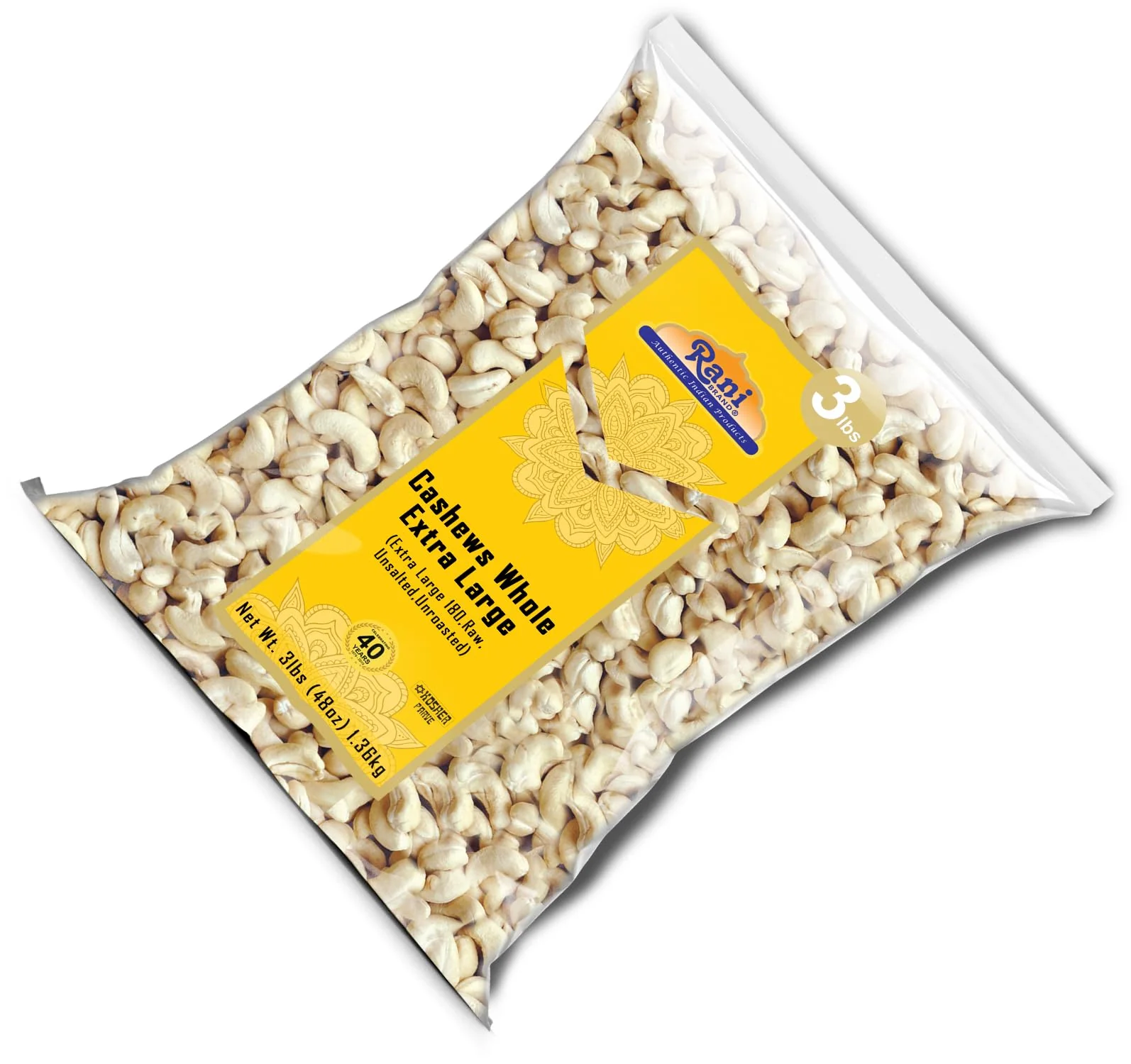 Rani Raw Cashews Whole W180 Extra Large (uncooked, unsalted) 48oz (3lbs) 1.36kg Bulk ~ All Natural, No Preservatives | Vegan | Kosher | NON-GMO | Gluten Friendly - Image 8