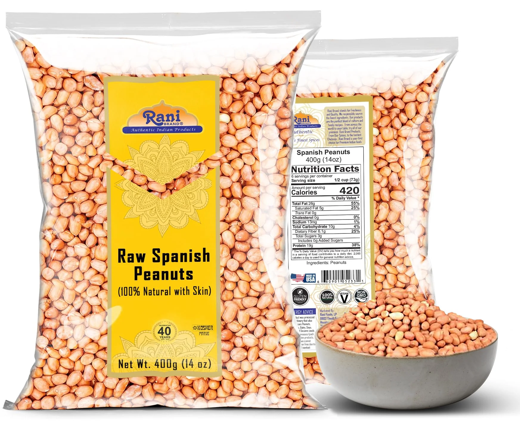 Rani Raw Spanish Peanuts 100% Natural with Skin (uncooked, unsalted) 14oz (400g) ~ Vegan | Gluten Friendly | Fresh Product of USA | Kosher | Red-brown Skin - Image 7