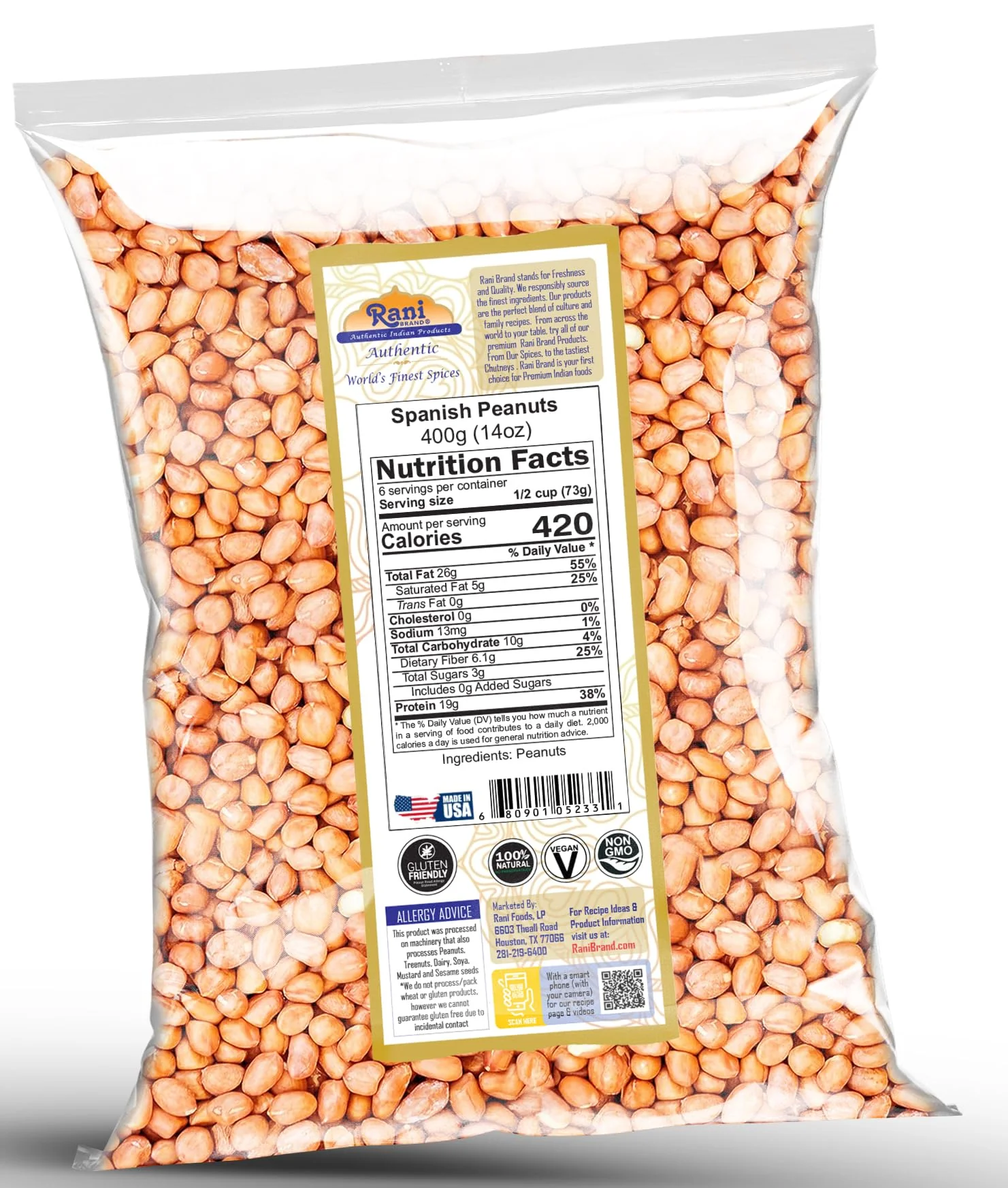 Rani Raw Spanish Peanuts 100% Natural with Skin (uncooked, unsalted) 14oz (400g) ~ Vegan | Gluten Friendly | Fresh Product of USA | Kosher | Red-brown Skin - Image 8