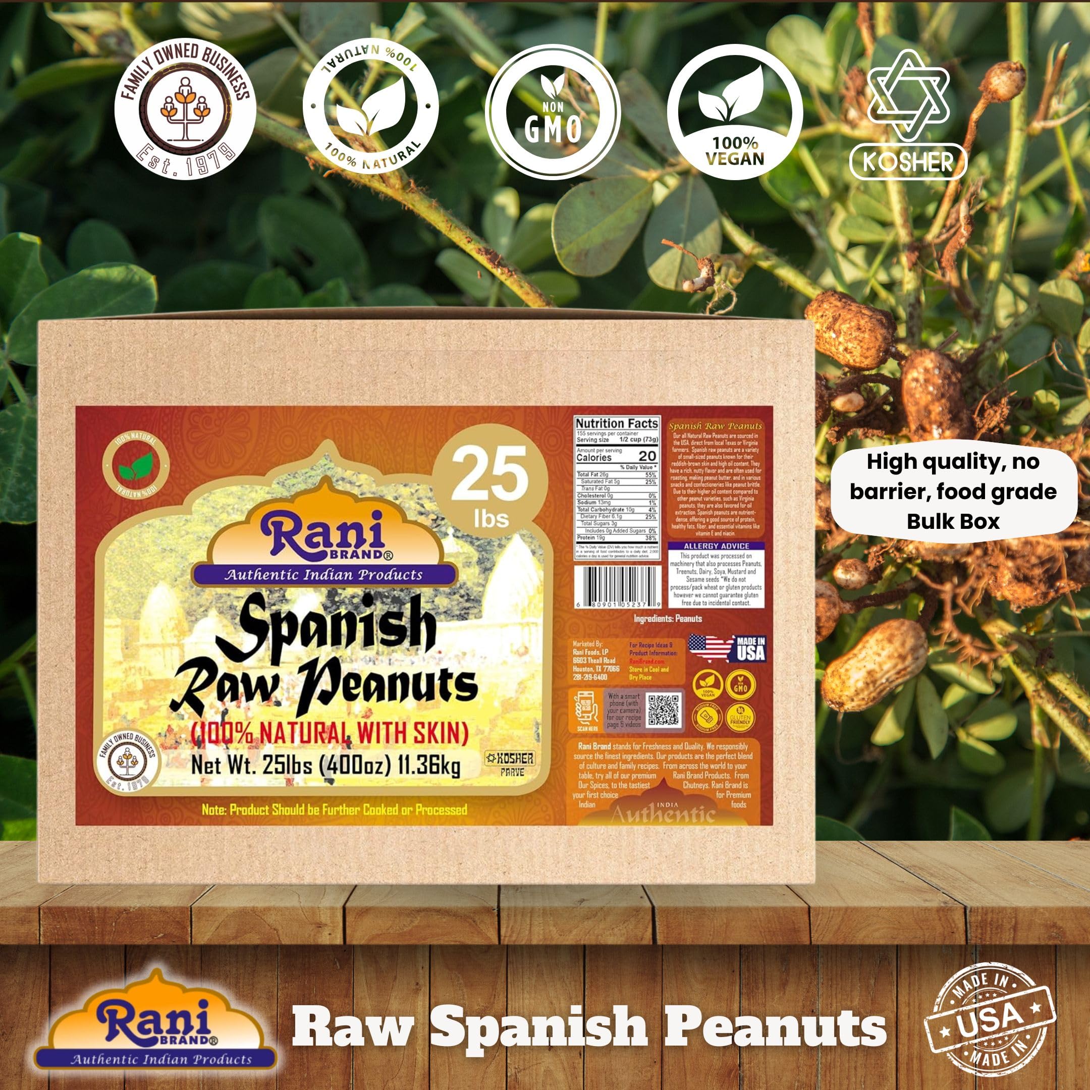 Rani Raw Spanish Peanuts 100% Natural with Skin (uncooked, unsalted) 25lbs (400oz) 11.36kg Bulk Box ~ Vegan | Gluten Friendly | Fresh Product of USA | Kosher | Red-brown Skin - Image 4