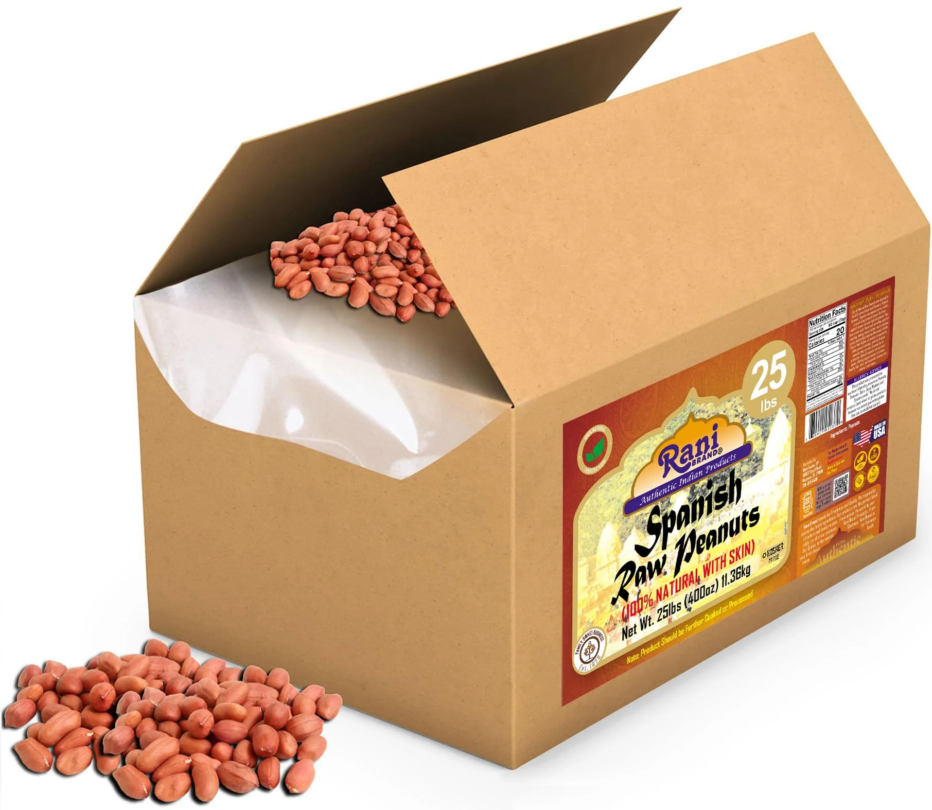 Rani Raw Spanish Peanuts 100% Natural with Skin (uncooked, unsalted) 25lbs (400oz) 11.36kg Bulk Box ~ Vegan | Gluten Friendly | Fresh Product of USA | Kosher | Red-brown Skin - Image 5