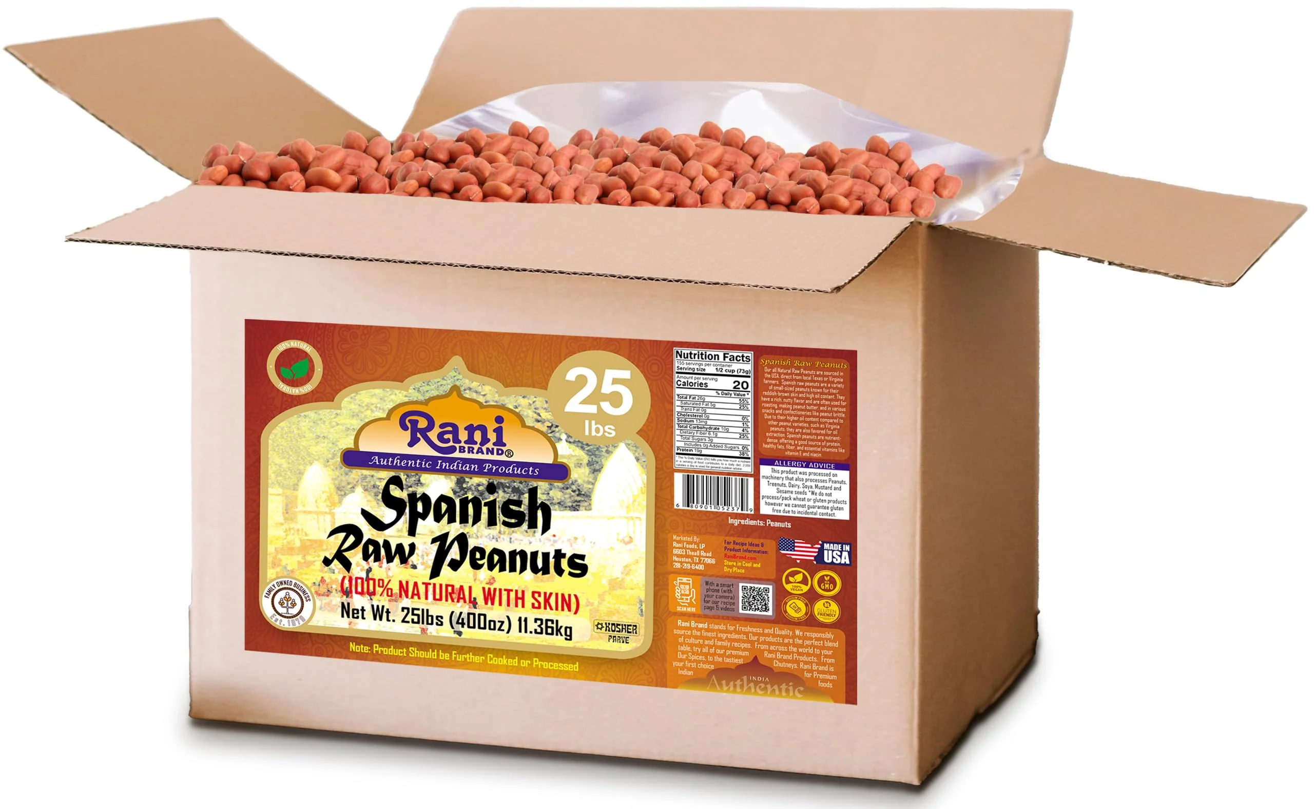Rani Raw Spanish Peanuts 100% Natural with Skin (uncooked, unsalted) 25lbs (400oz) 11.36kg Bulk Box ~ Vegan | Gluten Friendly | Fresh Product of USA | Kosher | Red-brown Skin - Image 6