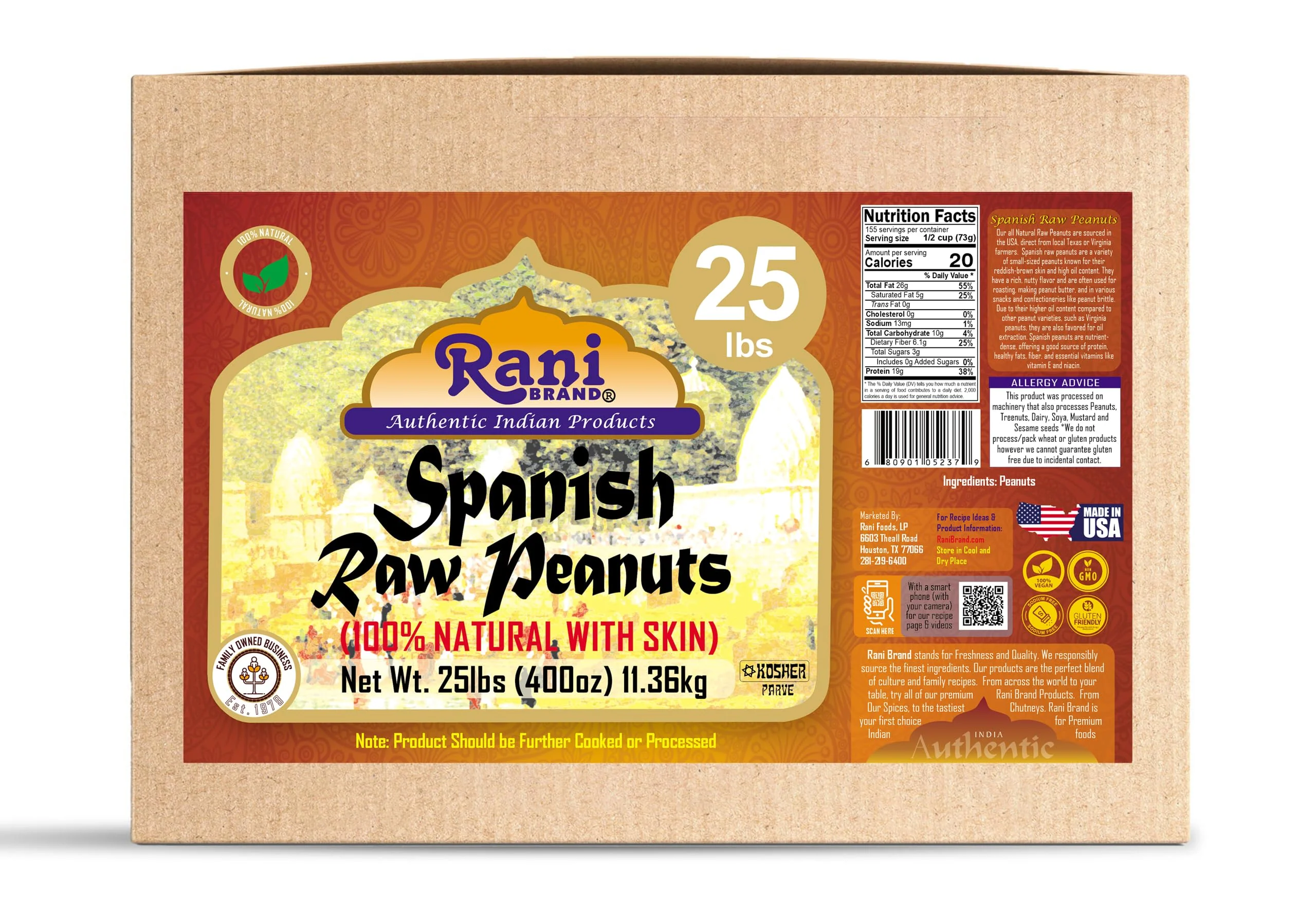 Rani Raw Spanish Peanuts 100% Natural with Skin (uncooked, unsalted) 25lbs (400oz) 11.36kg Bulk Box ~ Vegan | Gluten Friendly | Fresh Product of USA | Kosher | Red-brown Skin - Image 8