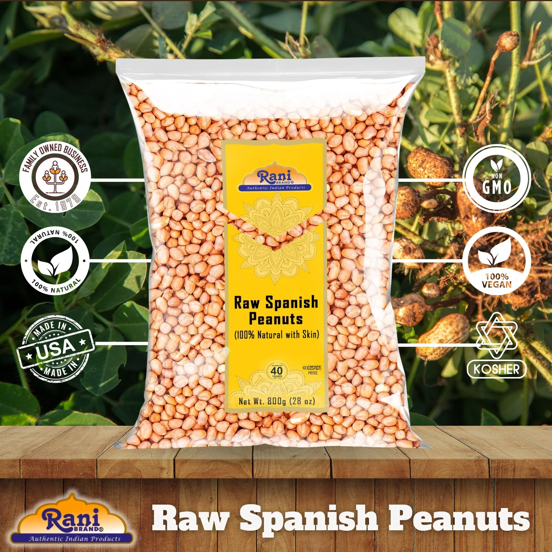 Rani Raw Spanish Peanuts 100% Natural with Skin (uncooked, unsalted) 28oz (1.75lbs) 800g ~ Vegan | Gluten Friendly | Fresh Product of USA | Kosher | Red-brown Skin - Image 4