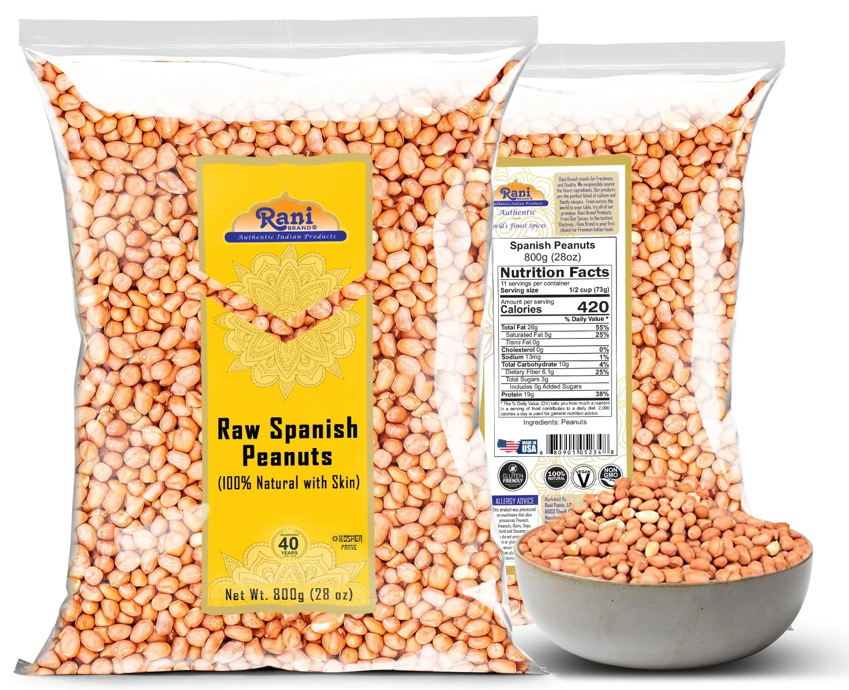 Rani Raw Spanish Peanuts 100% Natural with Skin (uncooked, unsalted) 28oz (1.75lbs) 800g ~ Vegan | Gluten Friendly | Fresh Product of USA | Kosher | Red-brown Skin - Image 7