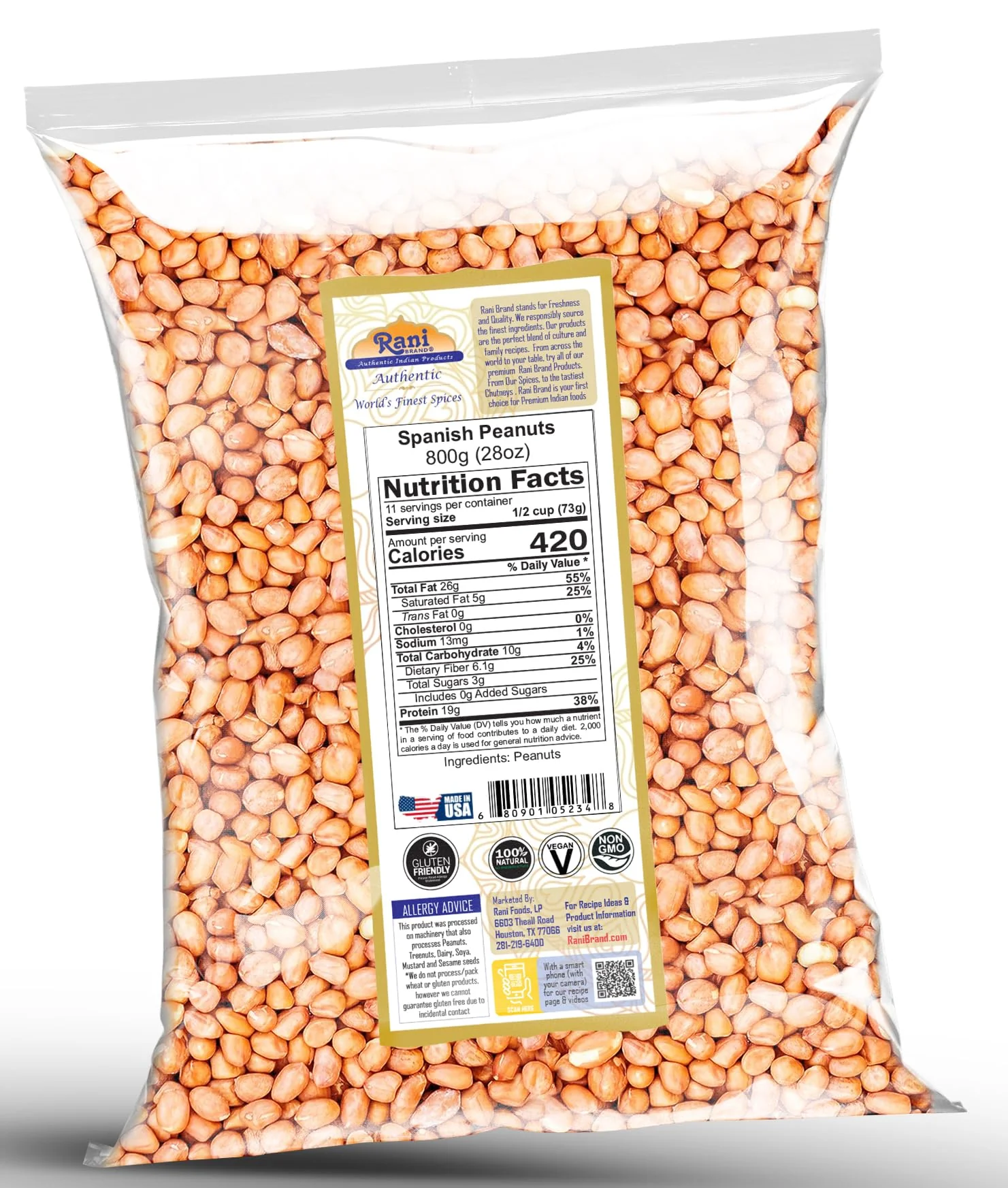 Rani Raw Spanish Peanuts 100% Natural with Skin (uncooked, unsalted) 28oz (1.75lbs) 800g ~ Vegan | Gluten Friendly | Fresh Product of USA | Kosher | Red-brown Skin - Image 8