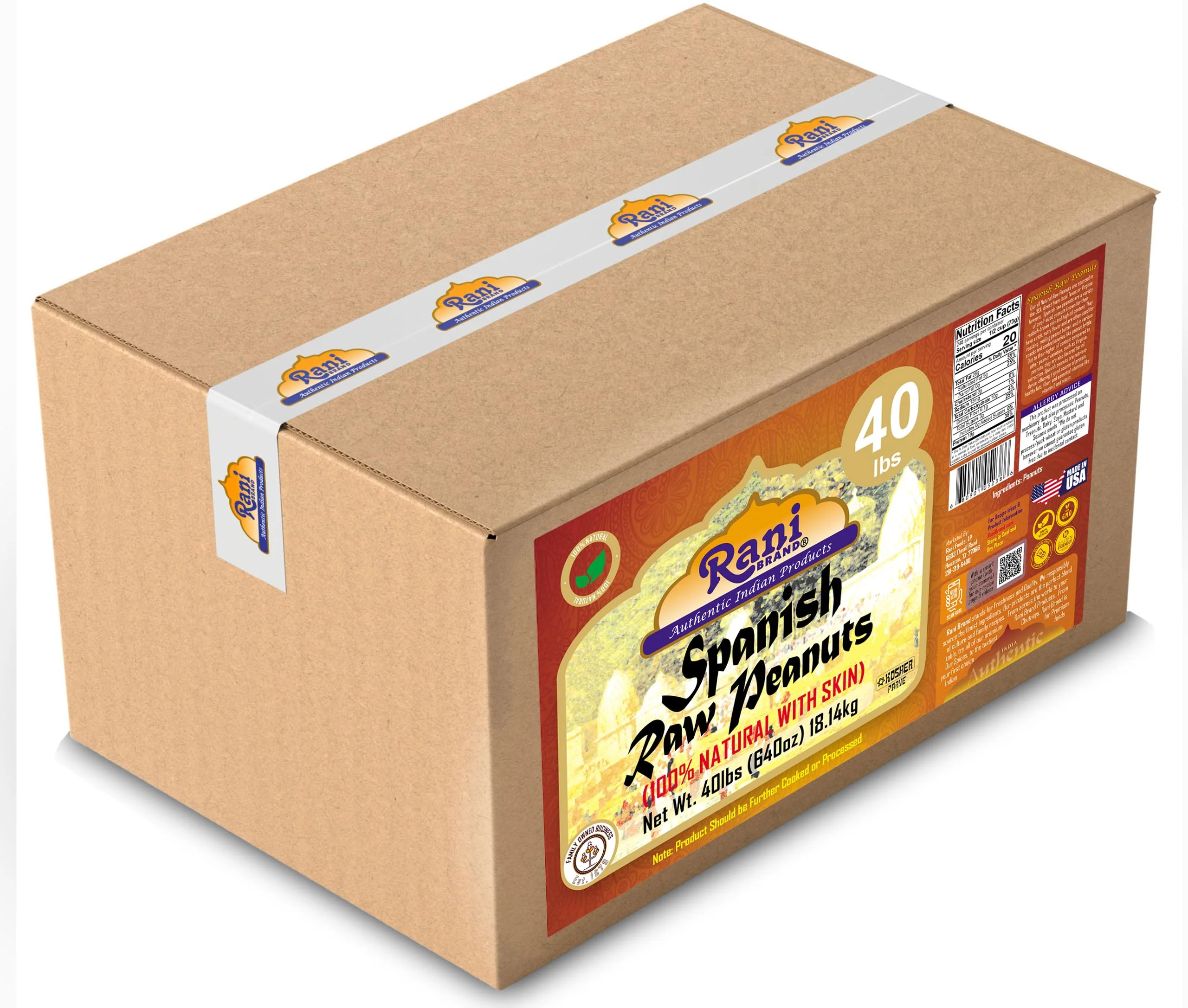 Rani Raw Spanish Peanuts 100% Natural with Skin (uncooked, unsalted) 40lbs (640oz) 18.14kg Bulk Box ~ Vegan | Gluten Friendly | Fresh Product of USA | Kosher | Red-brown Skin - Image 7
