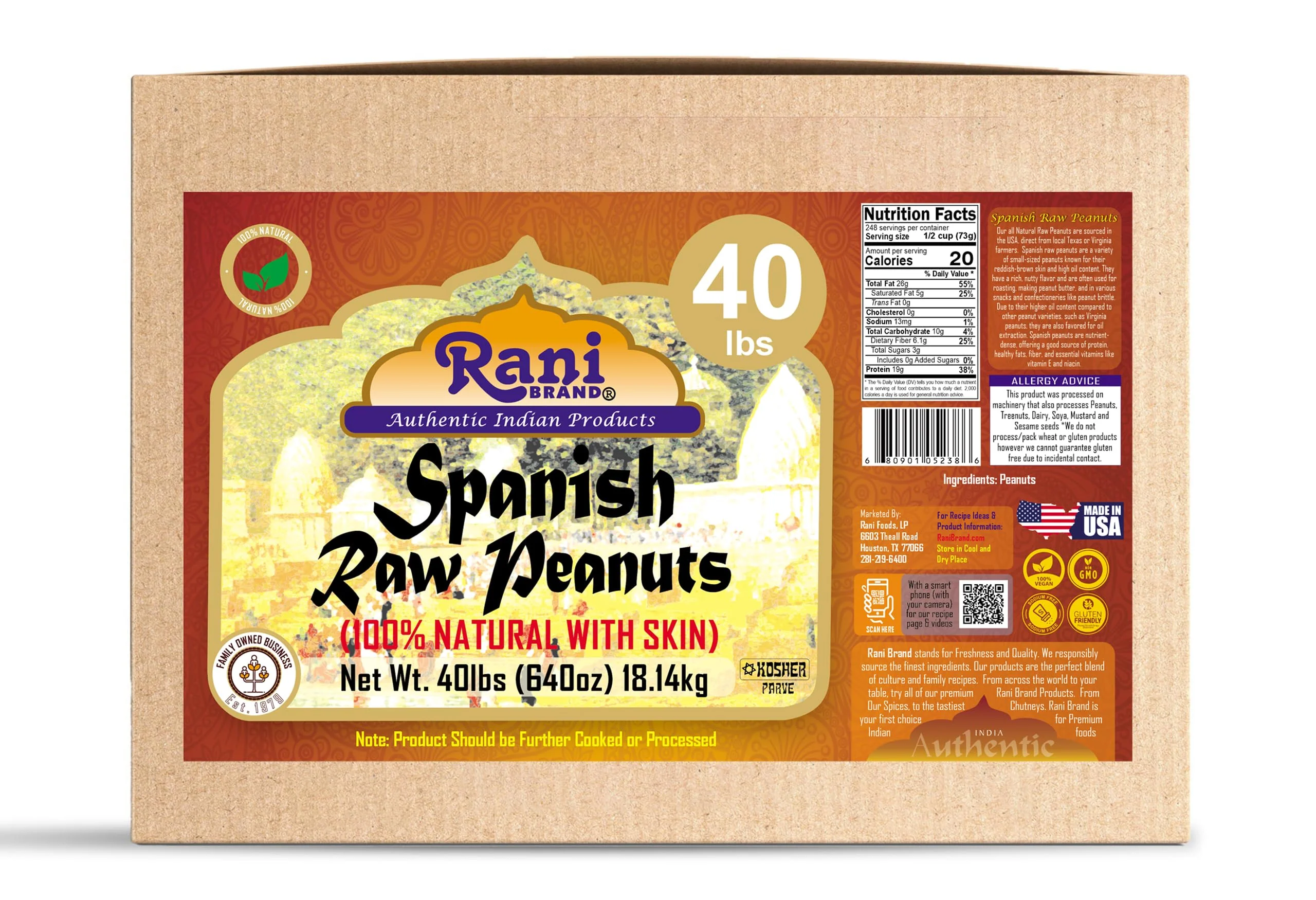 Rani Raw Spanish Peanuts 100% Natural with Skin (uncooked, unsalted) 40lbs (640oz) 18.14kg Bulk Box ~ Vegan | Gluten Friendly | Fresh Product of USA | Kosher | Red-brown Skin - Image 8