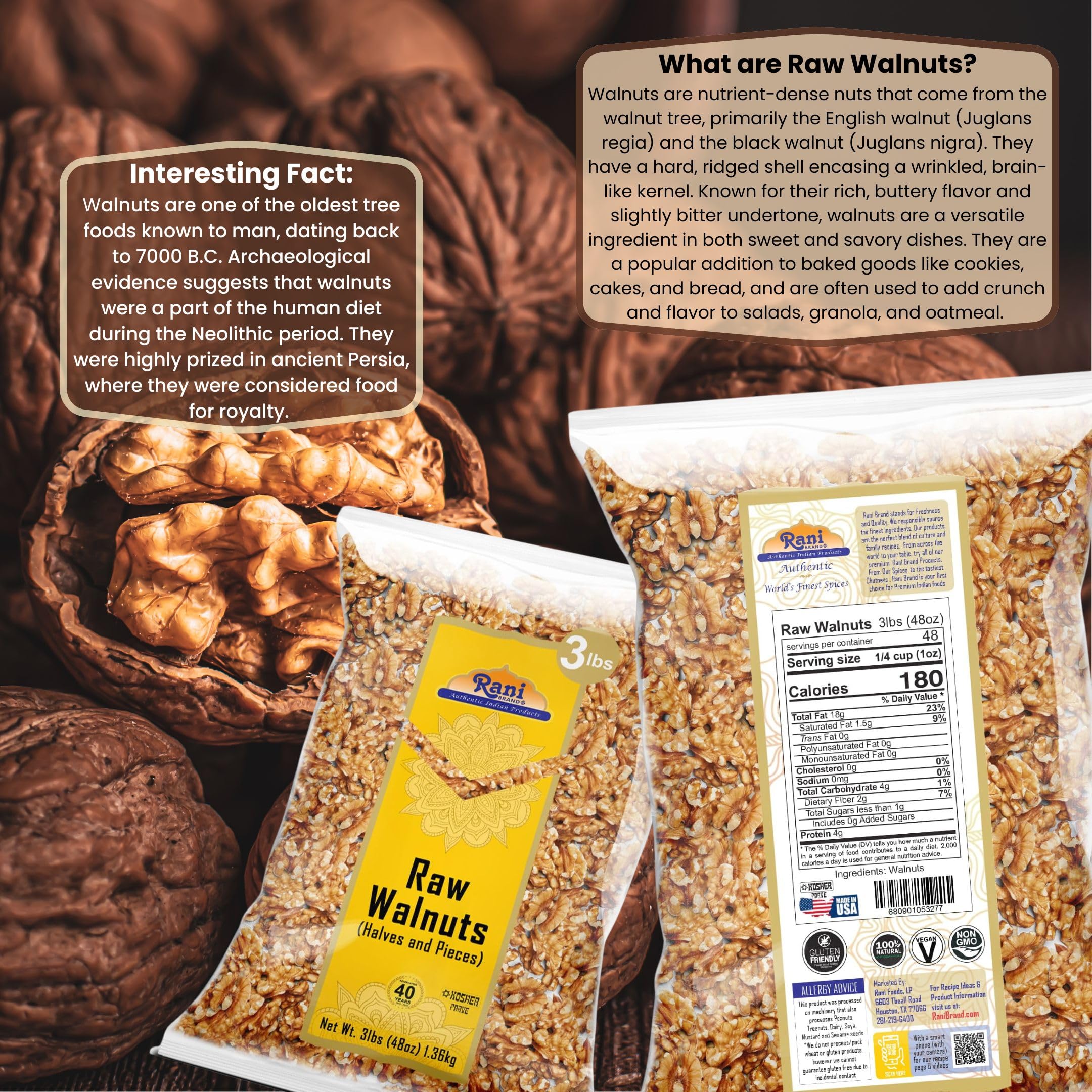 Rani Raw Walnuts, Halves and Pieces 48oz (3lbs) 1.36kg ~ All Natural | Vegan | Kosher | Gluten Friendly | Fresh Product of USA - Image 3