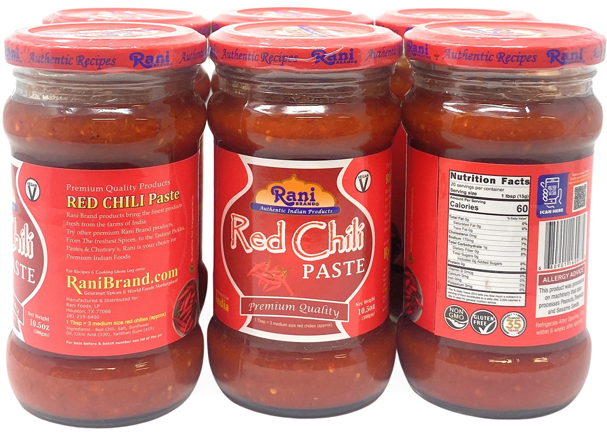 Rani Red Chilli Cooking Paste 10.58oz (300g) Glass Jar, Pack of 5+1 FREE ~ Vegan | Gluten Free | NON-GMO | No Colors | Indian Origin - Image 2