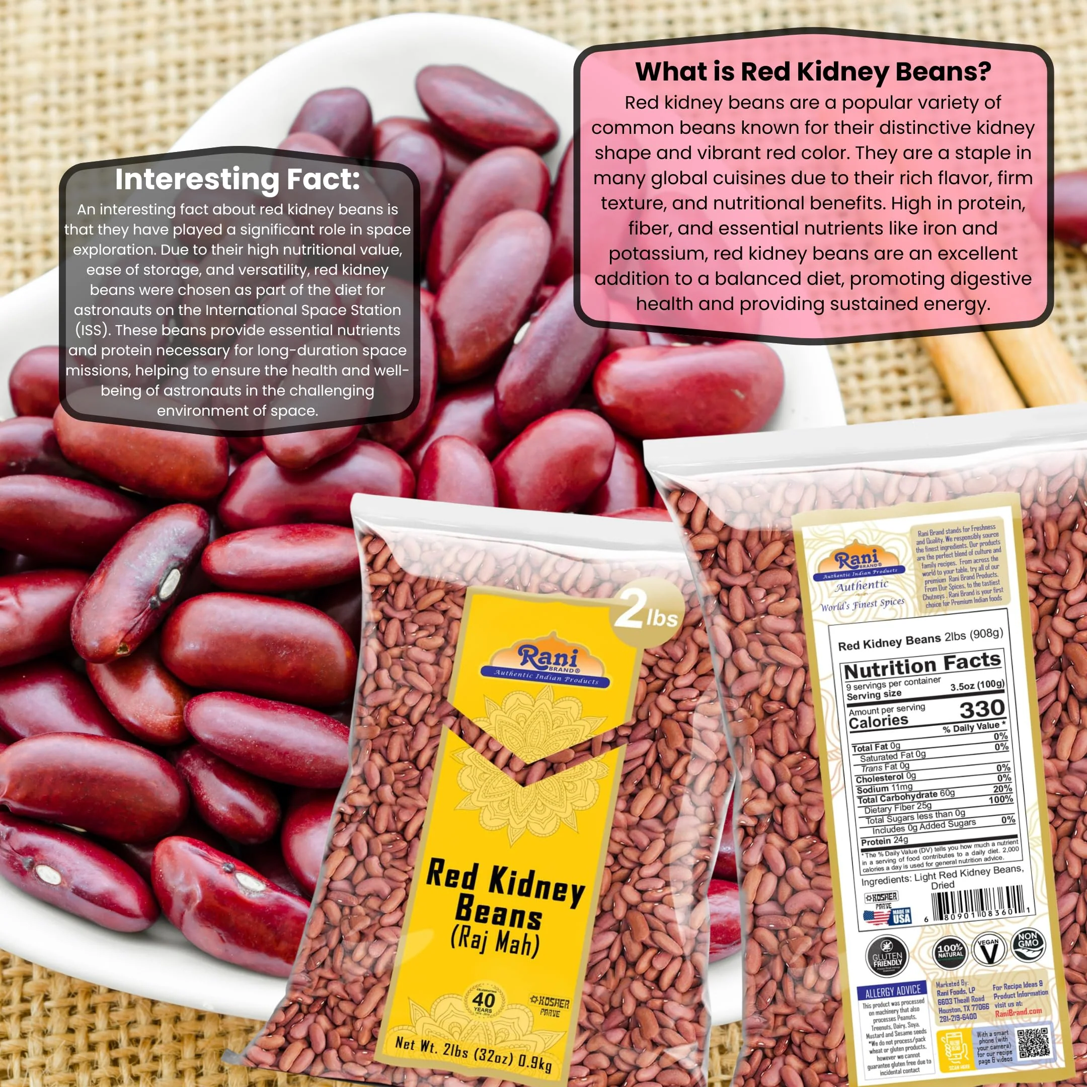 Rani Red Kidney Beans, Light 32oz (2lbs) 908g ~ All Natural | Vegan | Gluten Friendly | NON-GMO | Kosher | Raj Mah - Image 3