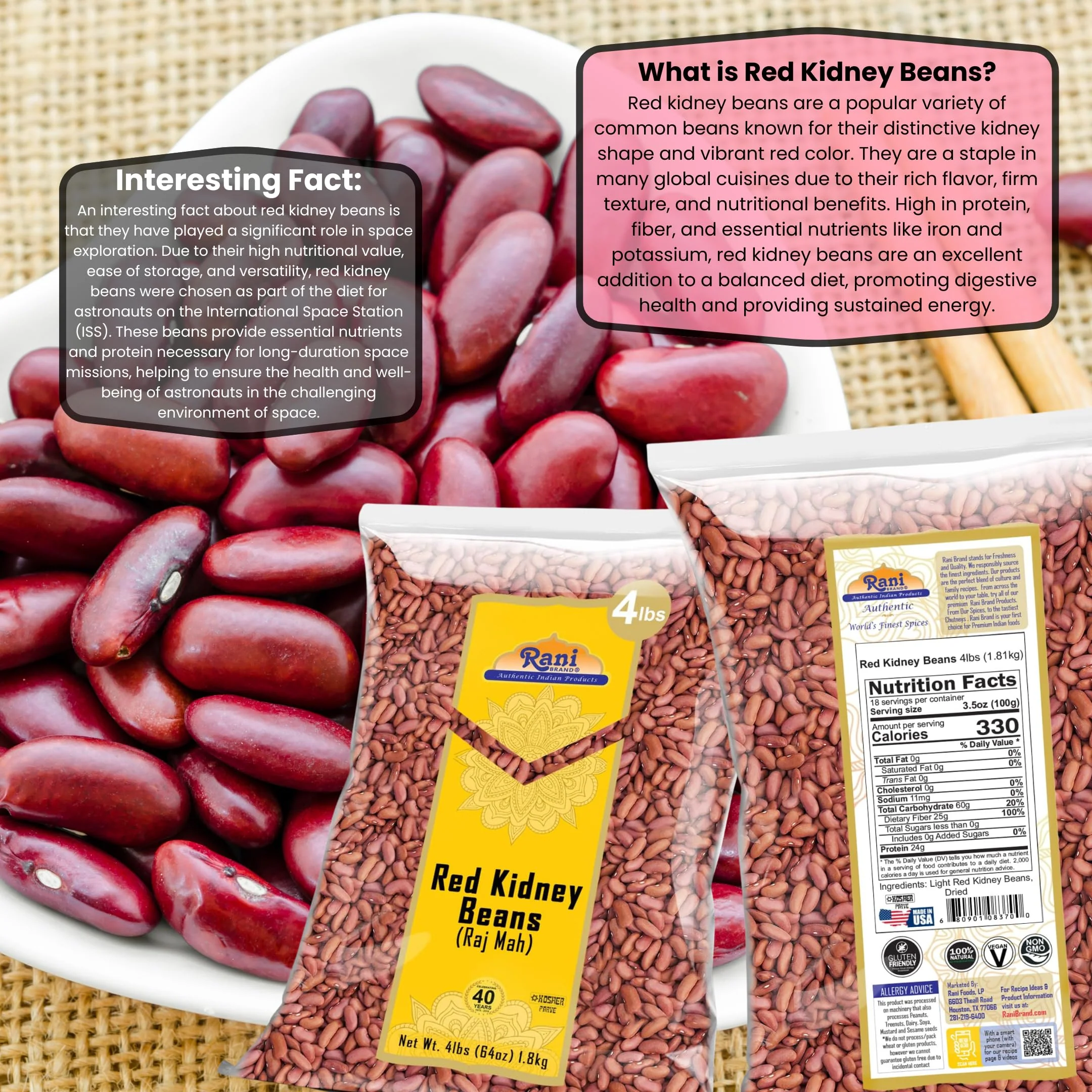 Rani Red Kidney Beans, Light 64oz (4lbs) 1.81kg Bulk ~ All Natural | Vegan | Gluten Friendly | NON-GMO | Kosher | Raj Mah - Image 3