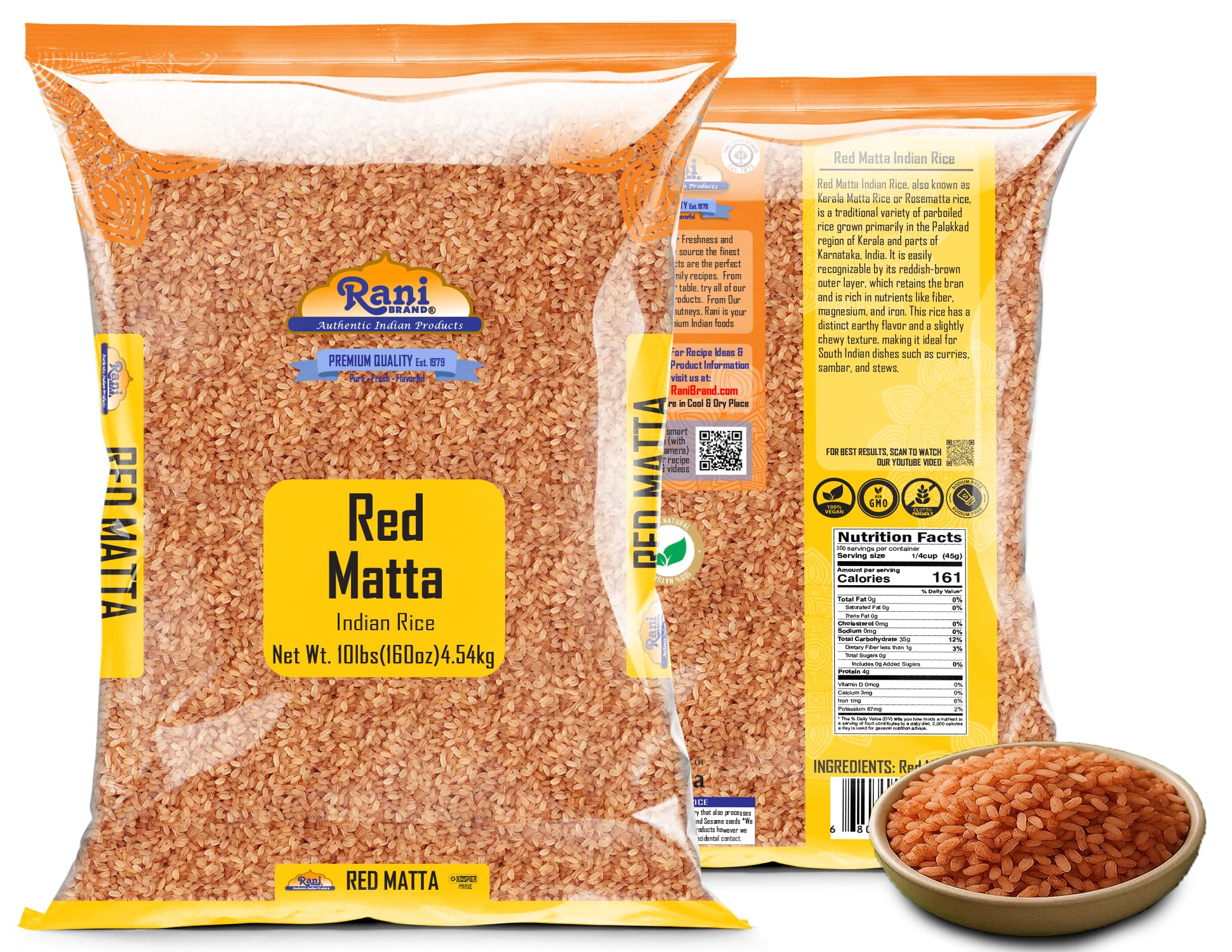 Rani Red Matta Indian Rice 160oz (10lbs) 4.54kg Cloth Bag ~ All Natural | Gluten Friendly | Vegan | Kosher | Export Quality | Indian Origin - Image 2