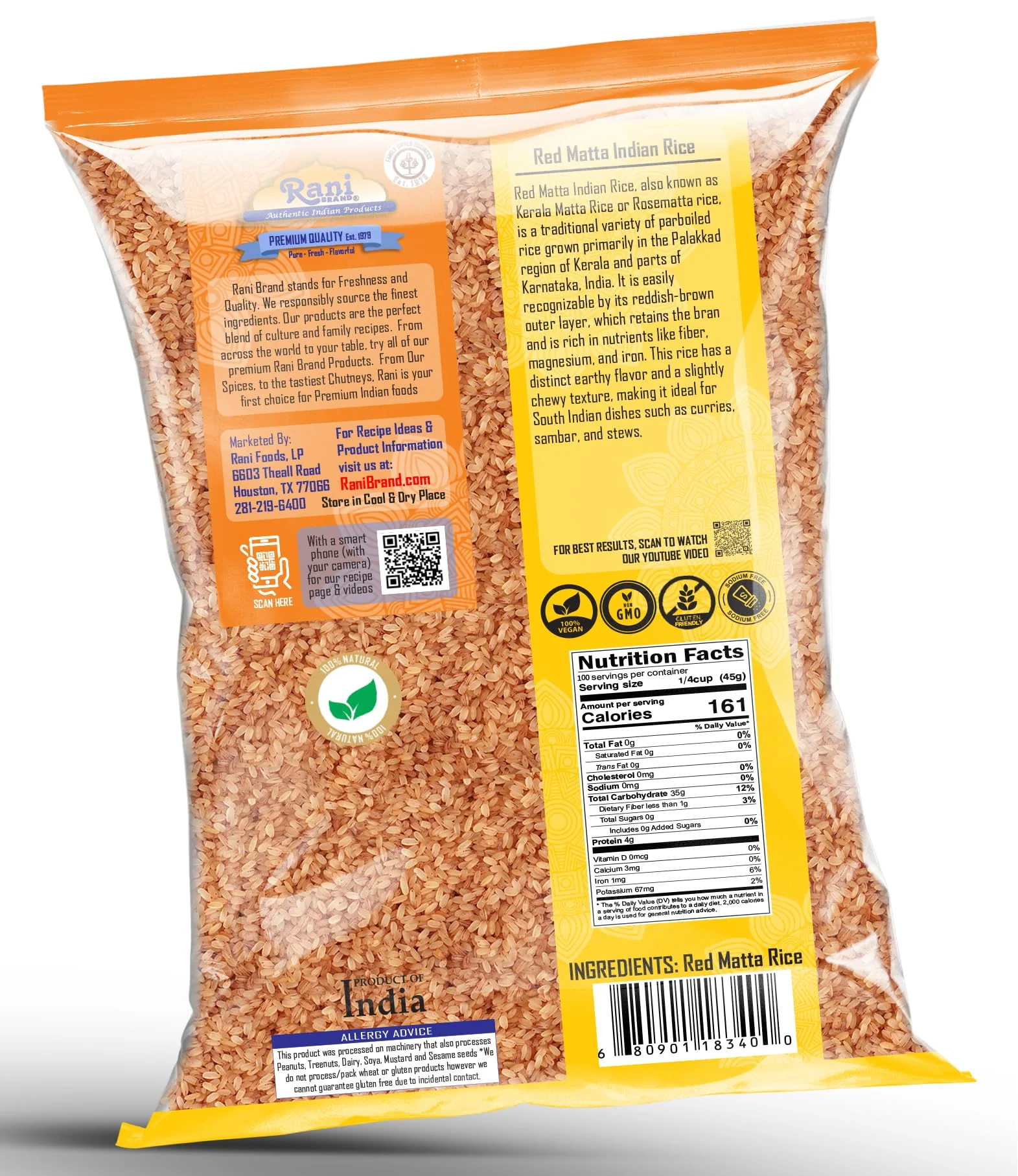 Rani Red Matta Indian Rice 160oz (10lbs) 4.54kg Cloth Bag ~ All Natural | Gluten Friendly | Vegan | Kosher | Export Quality | Indian Origin - Image 4