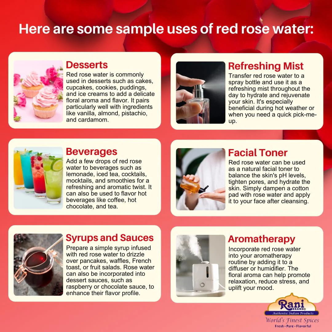 Rani Red Rose Water (Floral Essence of Rose) 8.5 fl oz (250ml) Glass Jar ~ All Natural | Vegan | Gluten Free | NON-GMO | Kosher | Indian Origin - Image 3