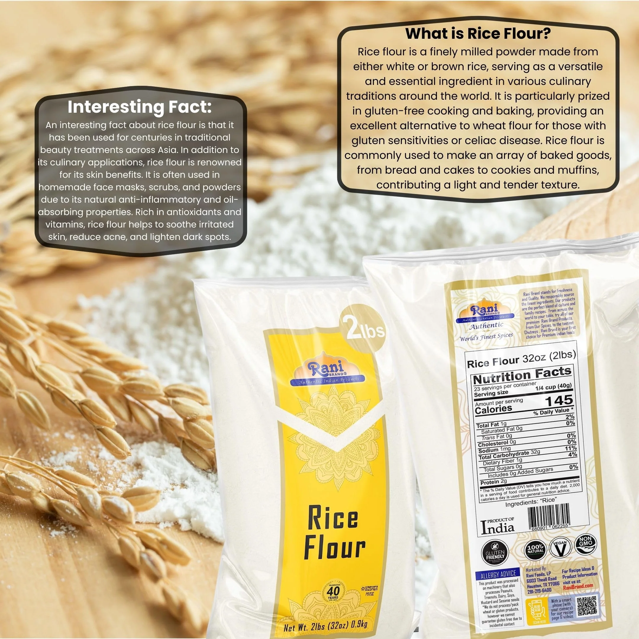Rani Rice (White) Flour 32oz 2lbs (908g) ~ All Natural | Gluten Friendly | Vegan | NON-GMO | Kosher | Indian Origin - Image 3