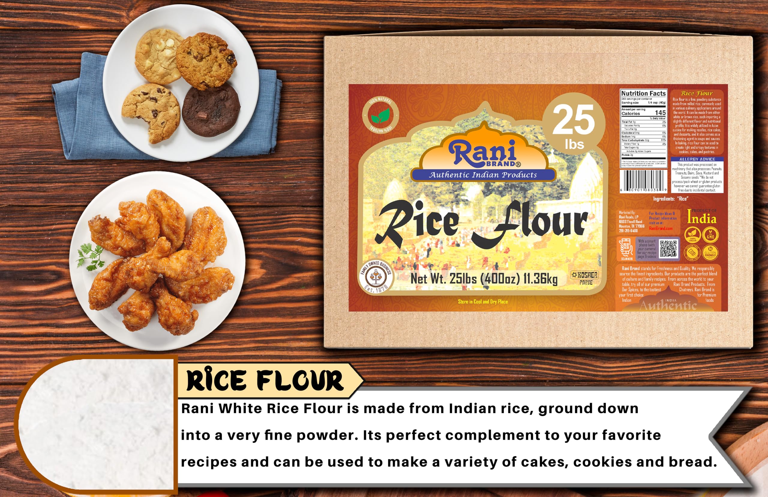 Rani Rice (White) Flour 400oz (25lbs) 11.36kg Bulk Box ~ All Natural | Gluten Friendly | Vegan | NON-GMO | Kosher | Indian Origin - Image 3
