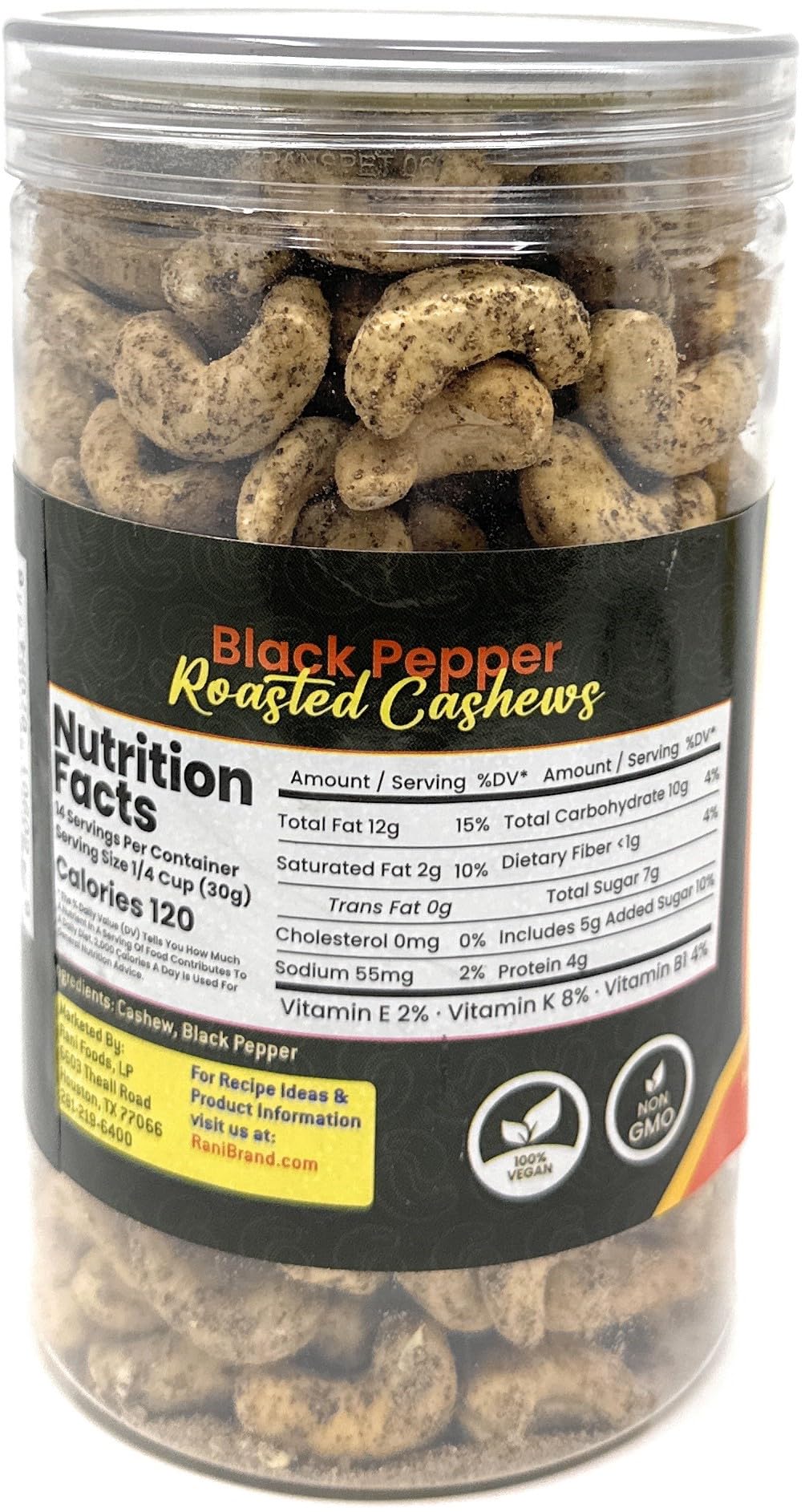 Rani Roasted Cashews Variety Pack (Salted, Black Pepper, Peri Peri) 14oz (400g) Pack of 3, PET Jar, Non-Fried, Oil Free ~ All Natural | Vegan | Gluten Friendly | NON-GMO | Kosher | Air Roasted - Image 6